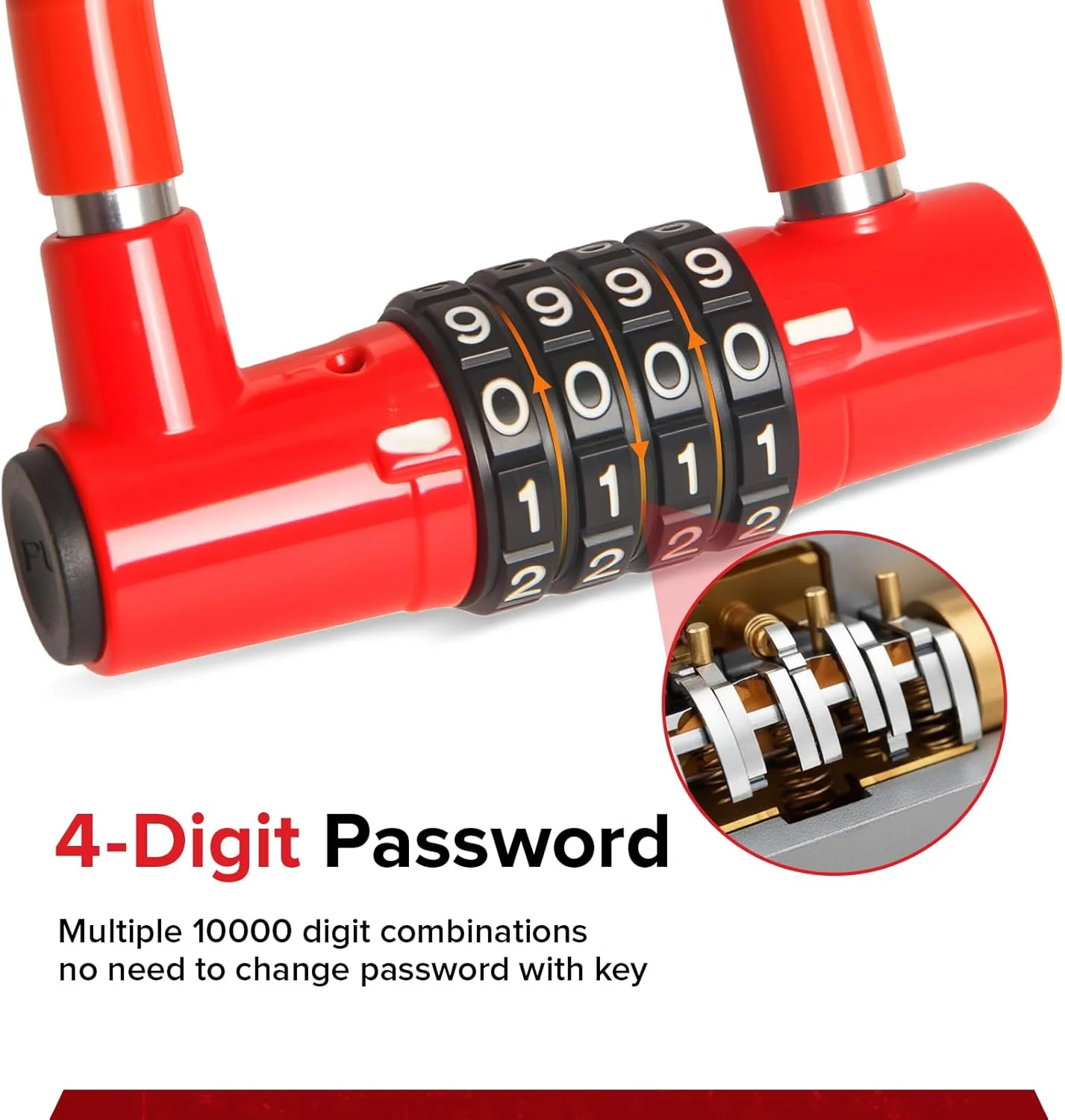 قفل زنجیری ترکیبی دوچرخه، قفل U شکل 4 رقمی ضد سرقت دوچرخه، قفل زنجیری فولادی 1 متری برای دوچرخه برقی، اسکوتر، موتورسیکلت