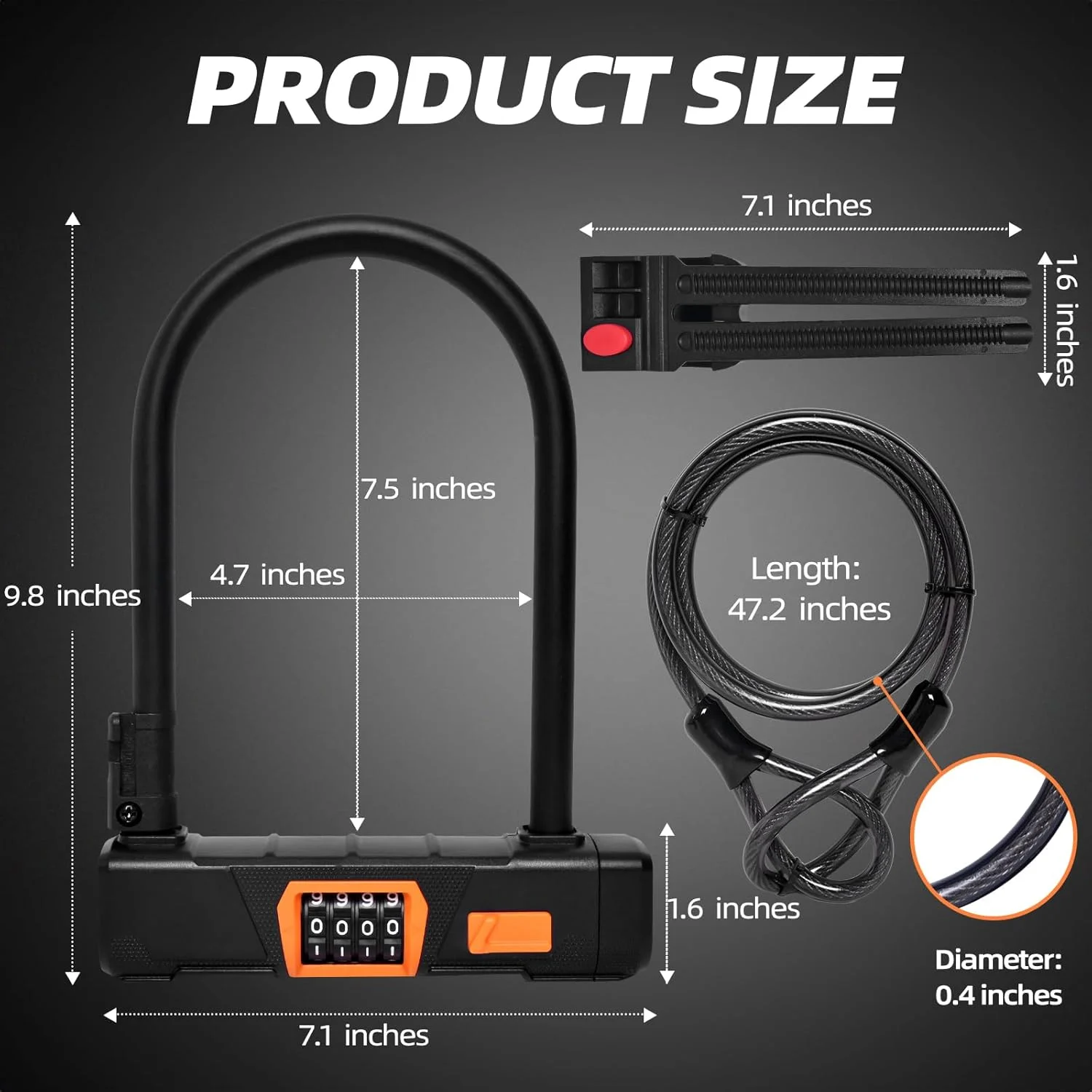 قفل U دوچرخه با کابل فولادی، قفل U ضد سرقت سنگین دوچرخه، قفل ترکیبی 4 رقمی قابل تنظیم مجدد برای دوچرخه، دوچرخه برقی، موتورسیکلت، اسکوتر برقی، قفل موتور گازی برقی، لوازم جانبی دوچرخه، قفل ترکیبی