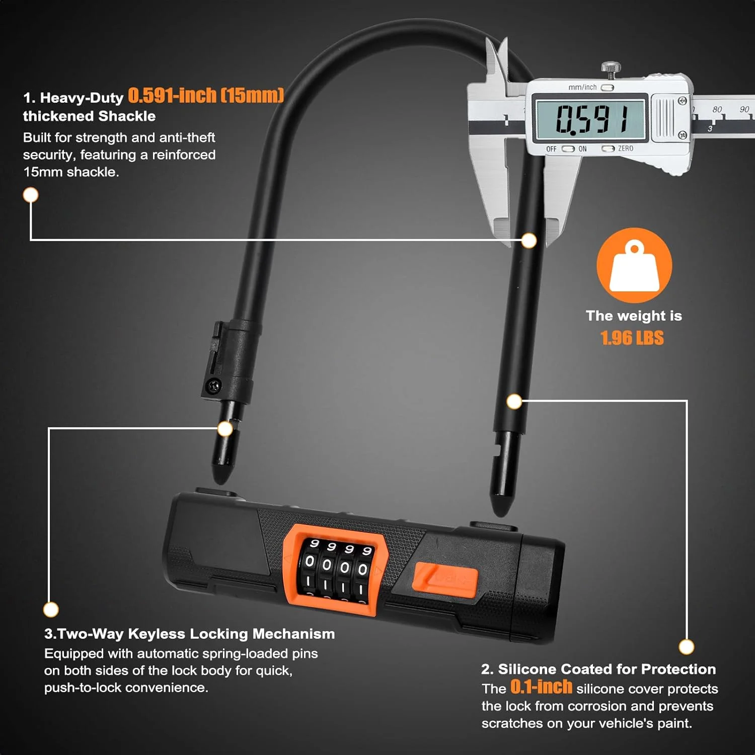 قفل U دوچرخه با کابل فولادی، قفل U ضد سرقت سنگین دوچرخه، قفل ترکیبی 4 رقمی قابل تنظیم مجدد برای دوچرخه، دوچرخه برقی، موتورسیکلت، اسکوتر برقی، قفل موتور گازی برقی، لوازم جانبی دوچرخه، قفل ترکیبی