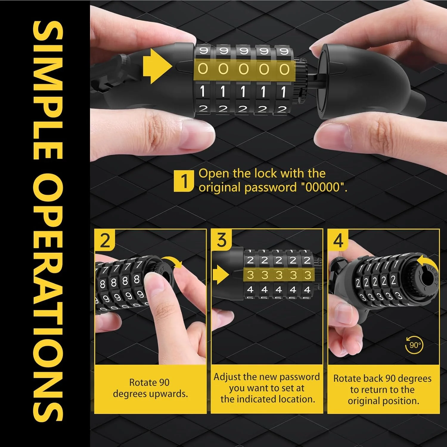 قفل دوچرخه با رمز ترکیبی 12 میلی‌متر/120 سانتی‌متر، قفل کابلی ضد سرقت دوچرخه با رمز 5 رقمی، قفل کابلی ضد آب برای دوچرخه، دوچرخه برقی، کالسکه، نردبان (نارنجی)