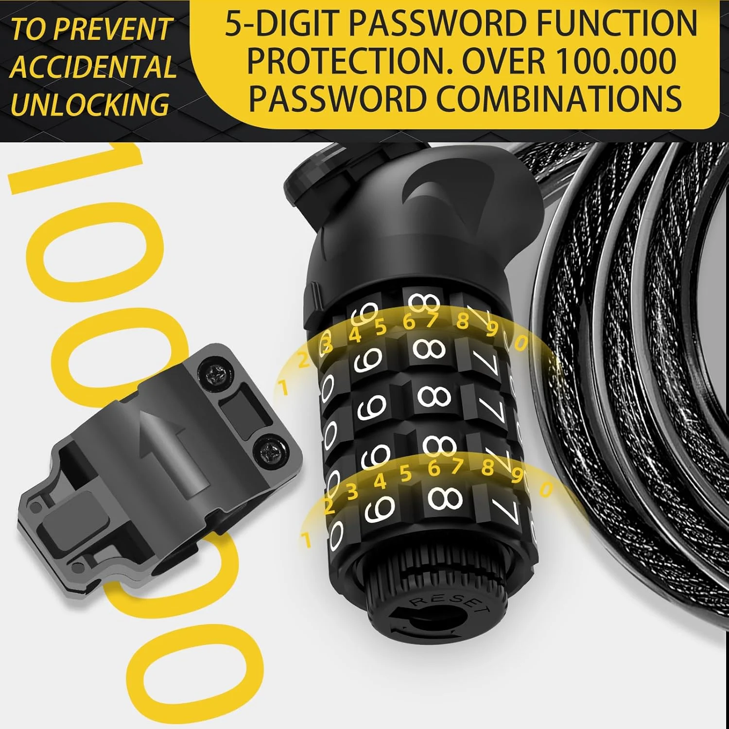 قفل دوچرخه با رمز ترکیبی 12 میلی‌متر/120 سانتی‌متر | قفل کابلی ضد سرقت دوچرخه با رمز 5 رقمی | قفل کابلی ترکیبی ضد آب برای دوچرخه، دوچرخه برقی، کالسکه، نردبان، باربیکیو