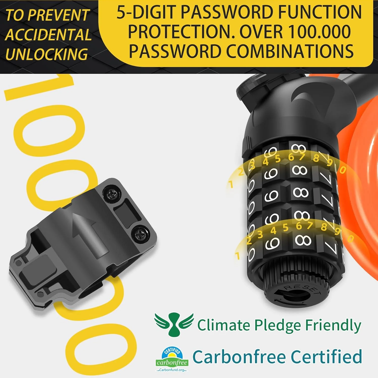 قفل دوچرخه با رمز ترکیبی 12 میلی‌متر/120 سانتی‌متر، قفل کابلی ضد سرقت دوچرخه با رمز 5 رقمی، قفل کابلی ضد آب برای دوچرخه، دوچرخه برقی، کالسکه، نردبان (نارنجی)
