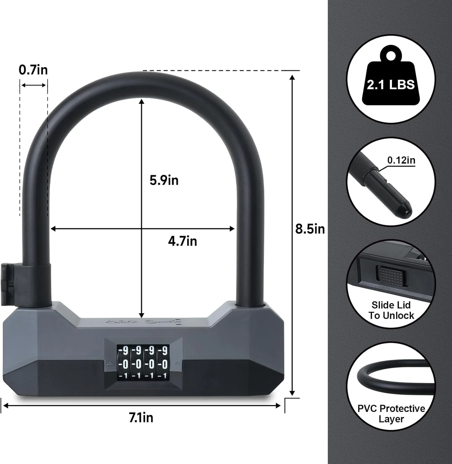 قفل ترکیبی دوچرخه، قفل ترکیبی 4 رقمی قابل تنظیم مجدد، قفل U ضد سرقت سنگین دوچرخه، قفل رمز عبور، قفل با براکت نصب و 2 کلید برای دوچرخه برقی، اسکوتر برقی، موتورسیکلت