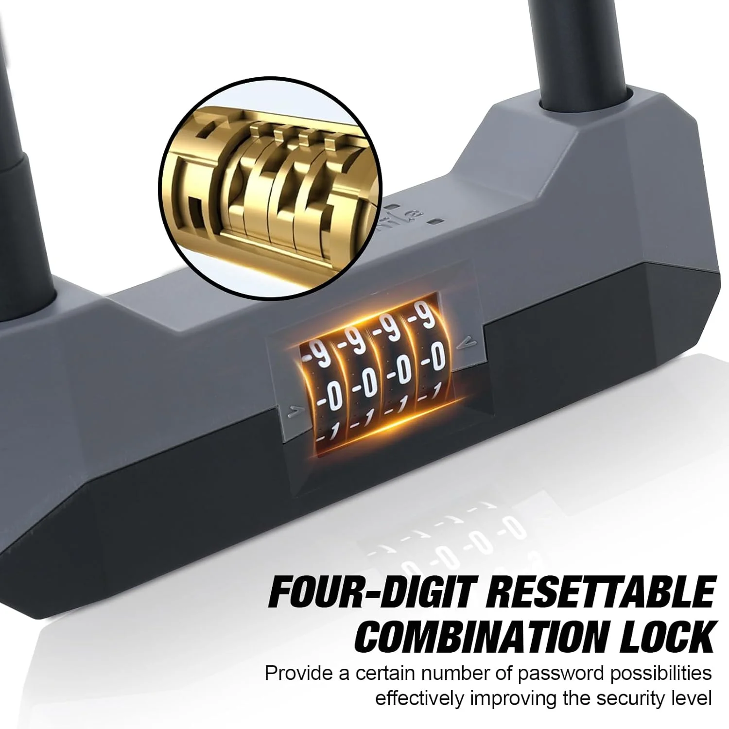 قفل ترکیبی دوچرخه، قفل ترکیبی 4 رقمی قابل تنظیم مجدد، قفل U ضد سرقت سنگین دوچرخه، قفل رمز عبور، قفل با براکت نصب و 2 کلید برای دوچرخه برقی، اسکوتر برقی، موتورسیکلت