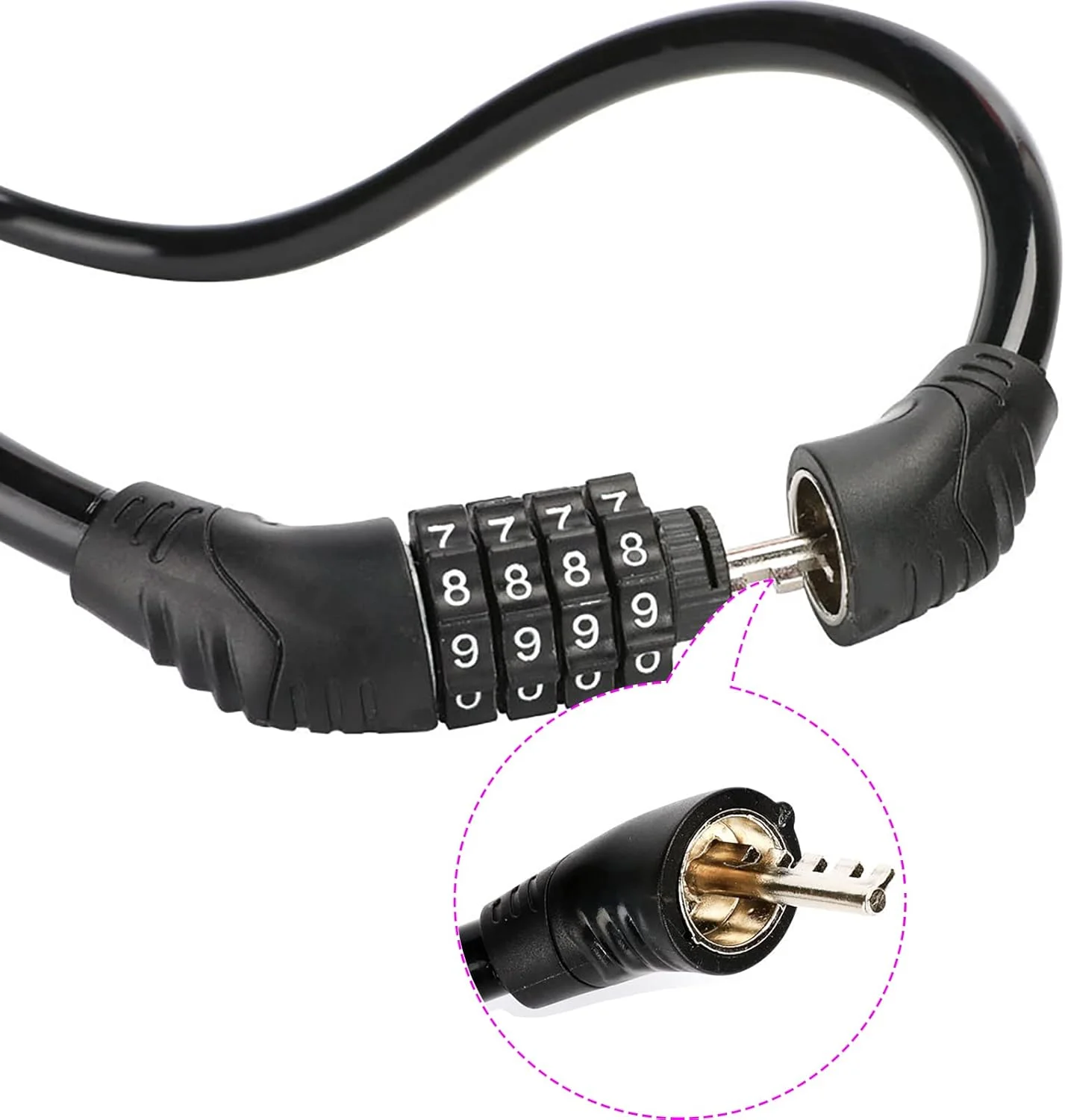 قفل کابل دوچرخه 2 عددی، زنجیر قفل ضد سرقت دوچرخه، قفل ترکیبی 4 رقمی قابل تنظیم مجدد، قفل ترکیبی خود جمع شونده بدون براکت نصب، 2 فوت در 1/2 اینچ (مشکی)