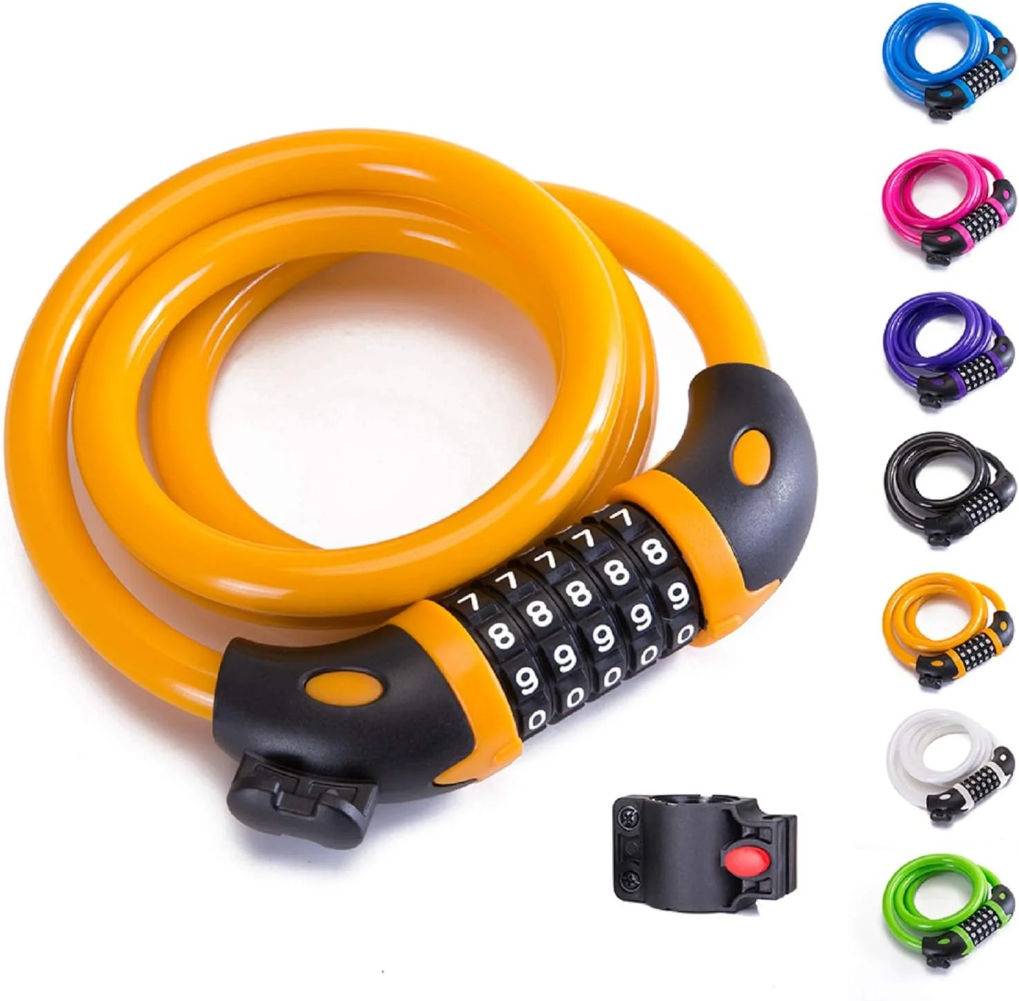قفل زنجیری دوچرخه، قفل 5 رقمی با هسته فولادی و سیم فولادی، قفل دوچرخه ایمن و قابل حمل، 1.1 متر در 1/2 اینچ (نارنجی)