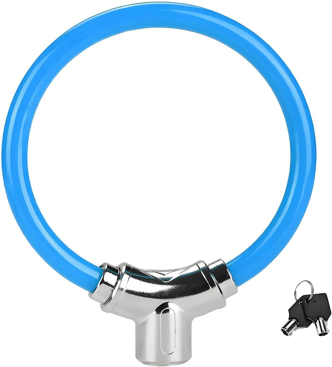 قفل کابلی دوچرخه، کابل فولادی آبی با کلید، قفل ایمنی