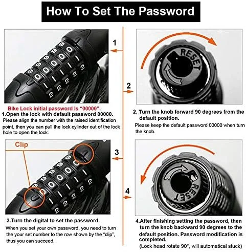 قفل زنجیری دوچرخه، قفل 5 رقمی با هسته فولادی و سیم فولادی، قفل دوچرخه ایمن و قابل حمل، 1.1 متر در 1/2 اینچ (نارنجی)