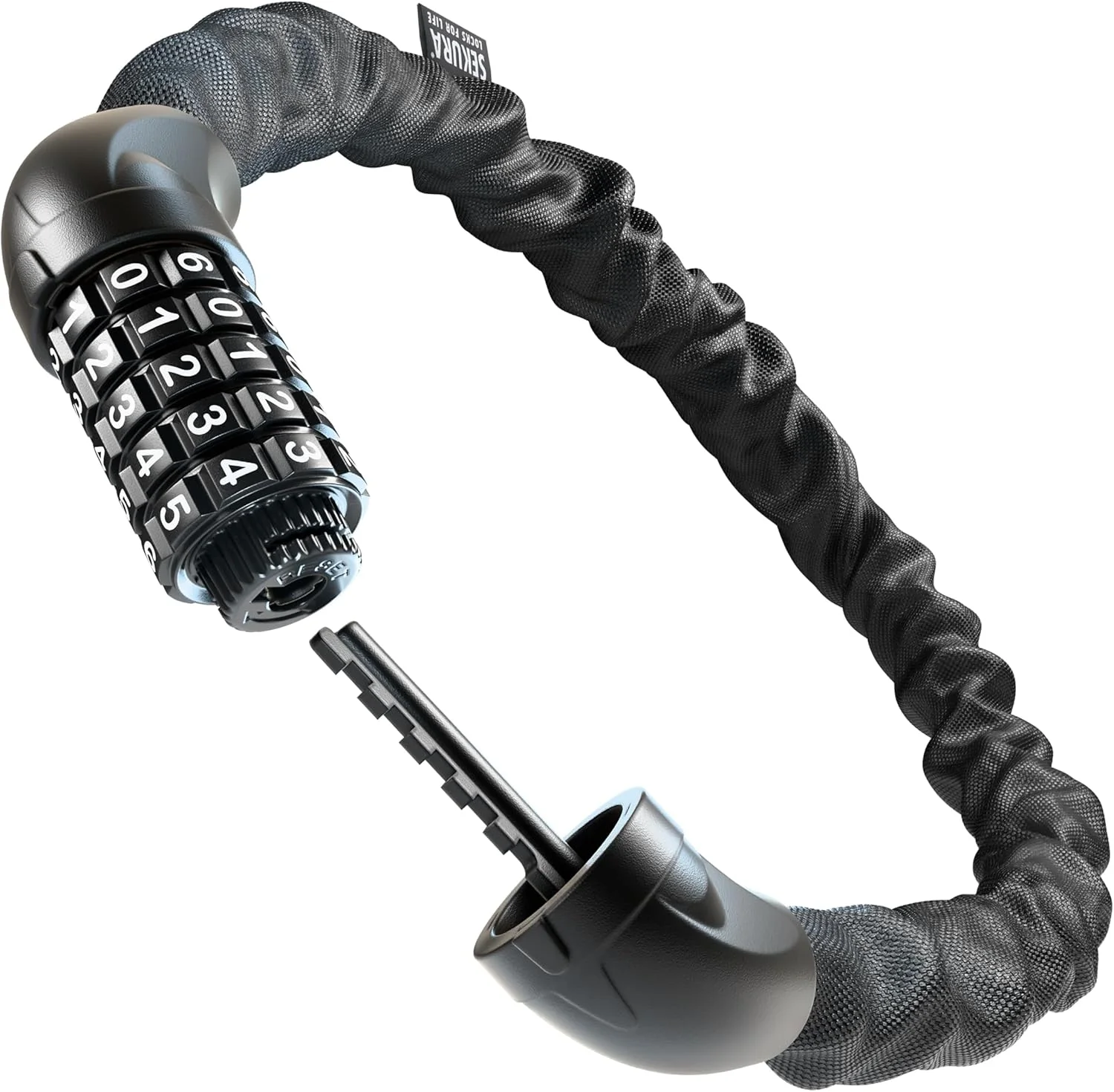 قفل زنجیری دوچرخه بوچل سکورا 90 سانتی‌متری با رمز 5 رقمی، قفل زنجیری کودکان و بزرگسالان با صفحه اعداد بزرگ و روکش نایلونی، قفل دوچرخه سبک وزن، امنیت بالا، ساخته شده از فولاد سخت‌کاری شده