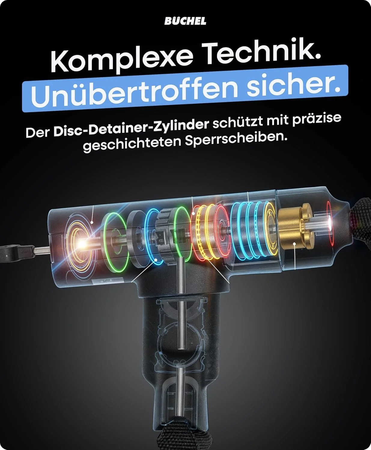 قفل دوچرخه بوچل Sekura با امنیت بالا - قفل دوچرخه 90 سانتی متری با قفل دیسکی ساخته شده از فولاد سخت شده 8 میلی متری - قفل زنجیری مناسب برای دوچرخه های برقی، دوچرخه ها، اسکوترها و غیره برای شهر، مدرسه، کار و اوقات فراغت