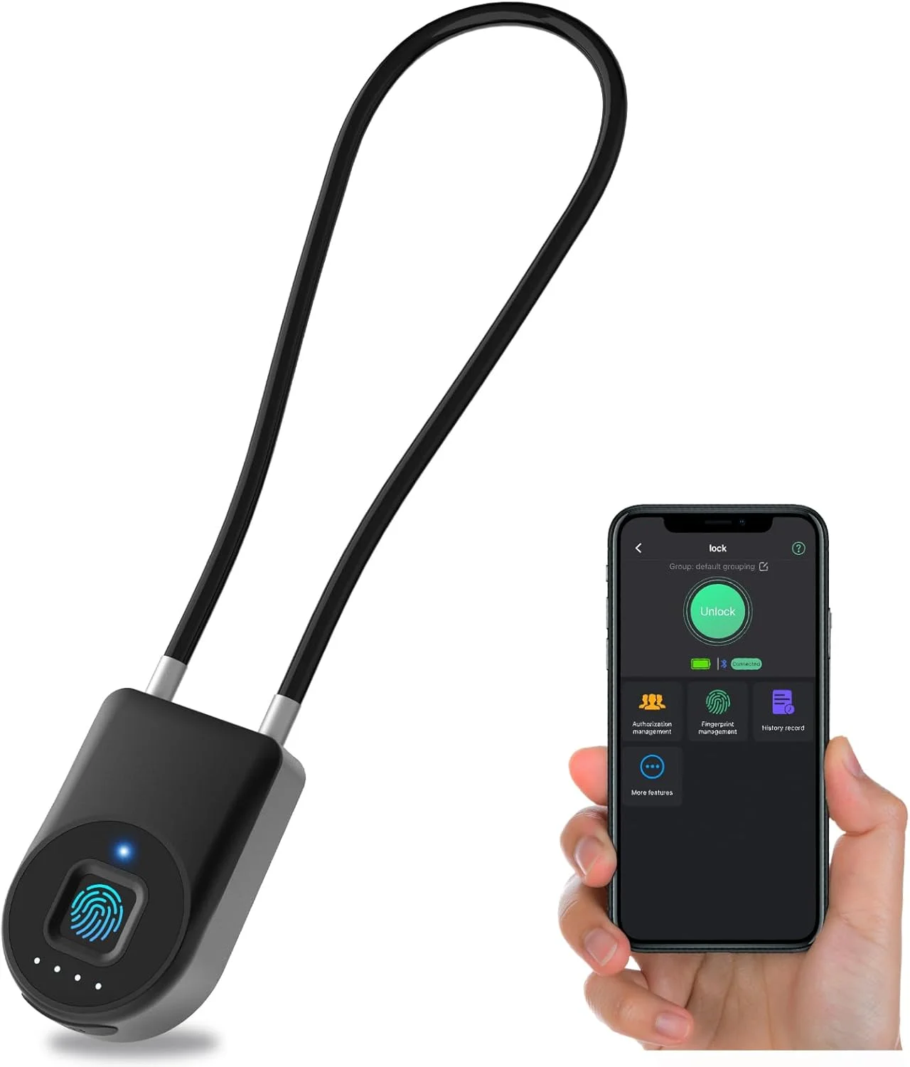 قفل کابلی اثر انگشتی Anweller، قفل با کابل فولادی 38 سانتی متری، قفل اثر انگشتی با برنامه، مناسب برای دوچرخه، اسکوتر برقی، قفل کلاه ایمنی، اسکوتر، کالسکه، کابینت