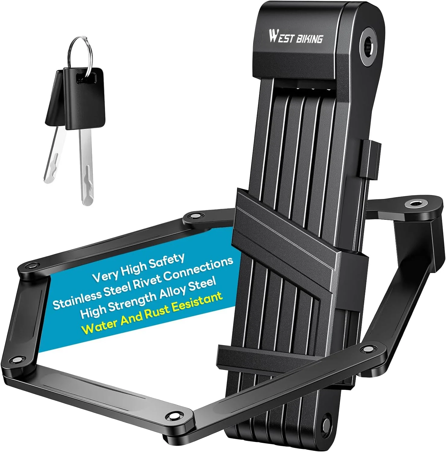 قفل تاشو دوچرخه با امنیت بالا، 87 سانتی متر، ضد آب و ضد زنگ، دارای 2 کلید و 2 روش نصب، مناسب برای دوچرخه های معمولی و برقی