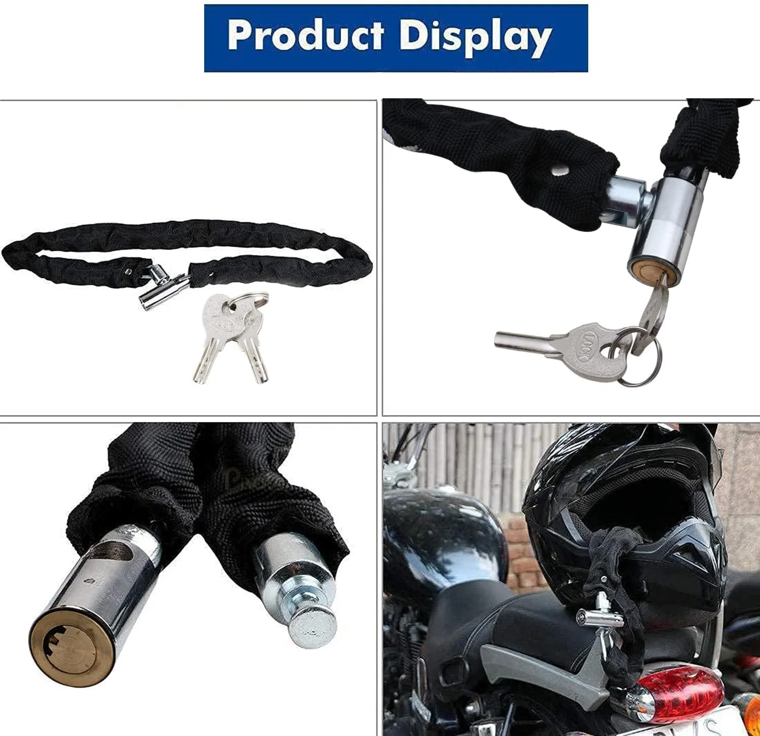 قفل کلاه کاسکت استیل ضد زنگ سنگین AllExtreme EXBHCL1، قفل زنجیری ایمن ضد سرقت چمدان با 2 کلید (مشکی)