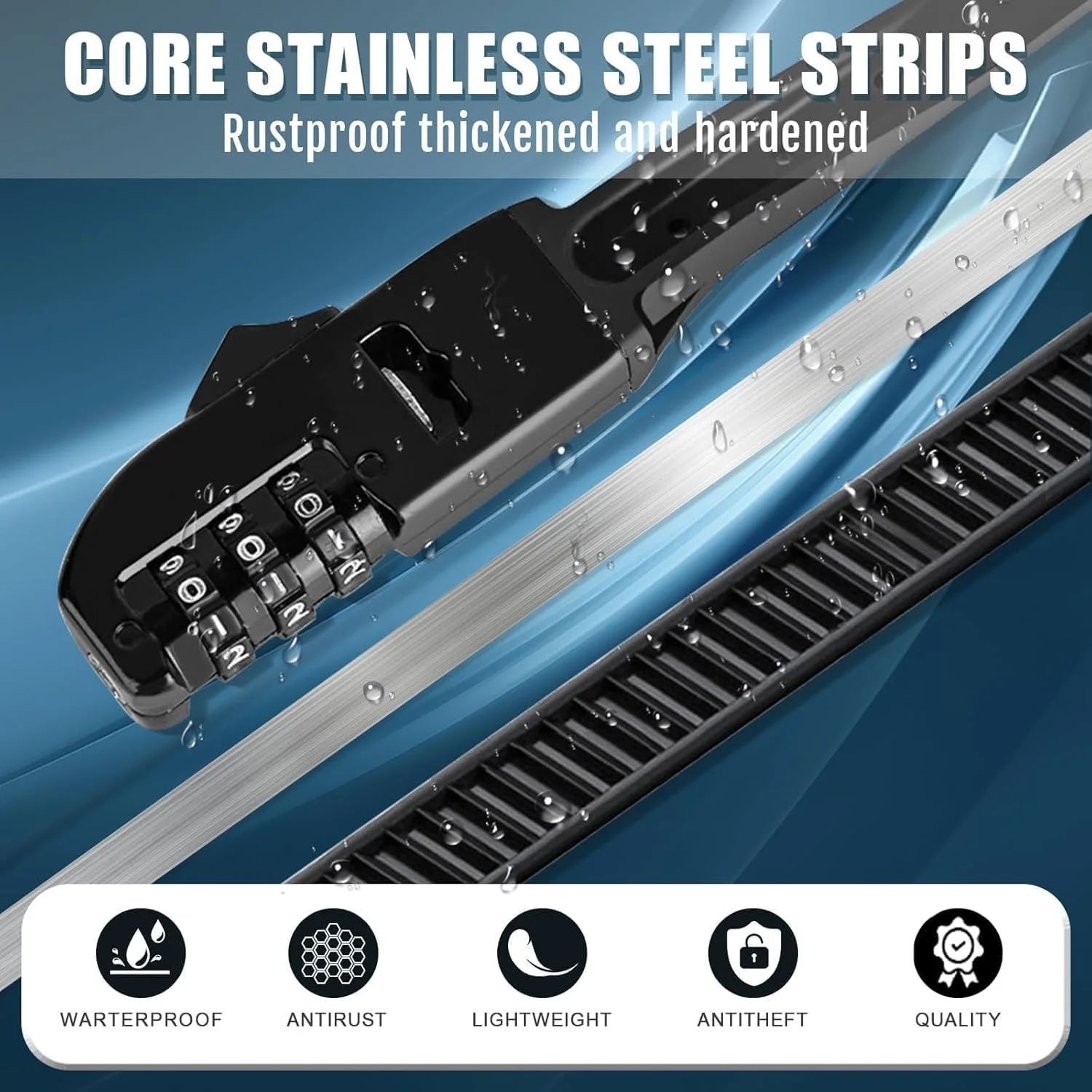 قفل دوچرخه کمربندی، قفل امنیتی ترکیبی 2 تکه با کد قابل تنظیم مجدد، قفل کابلی سبک وزن برای دوچرخه، موتورسیکلت و تجهیزات ورزشی، حمل آسان (مشکی)