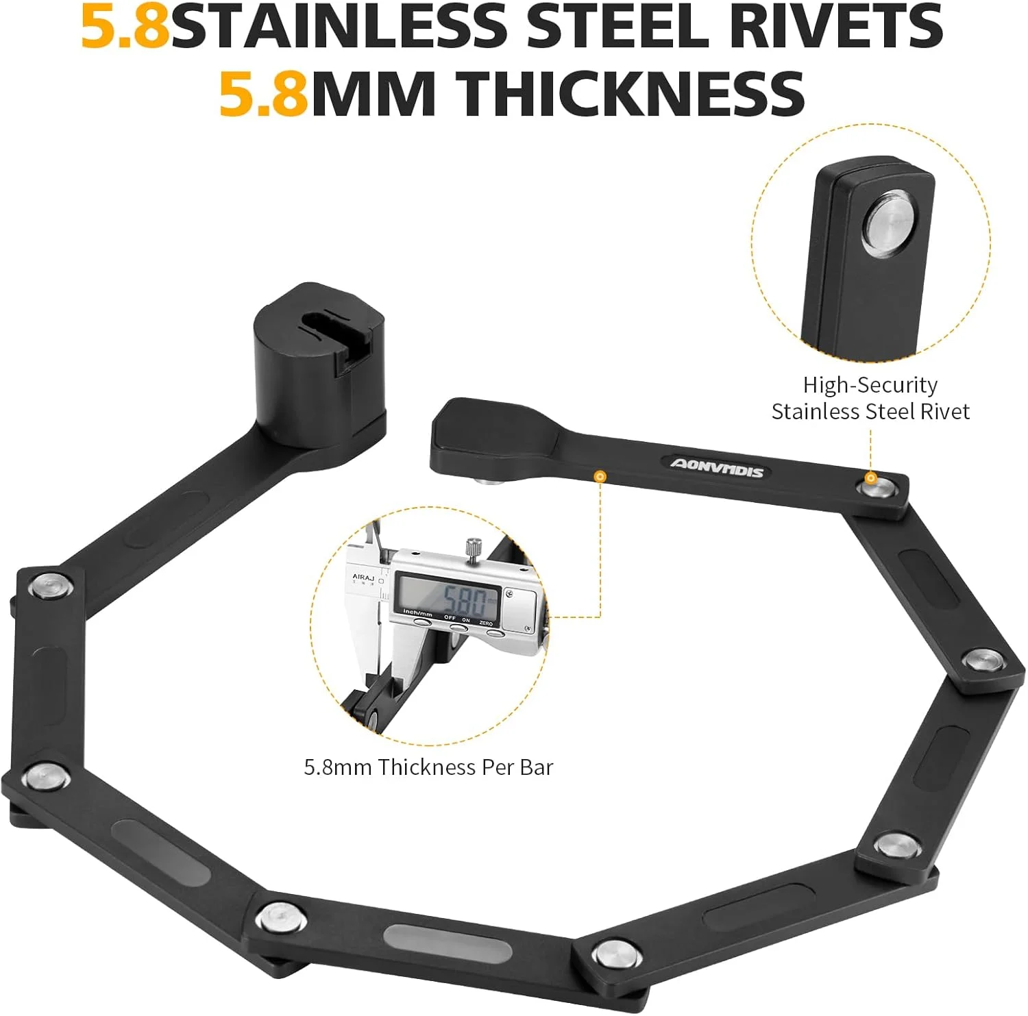 قفل تاشو دوچرخه، اسکوتر، موتور سیکلت با 3 کلید، قفل سنگین دوچرخه با براکت نصب آسان، قفل تاشو فولادی آلیاژی