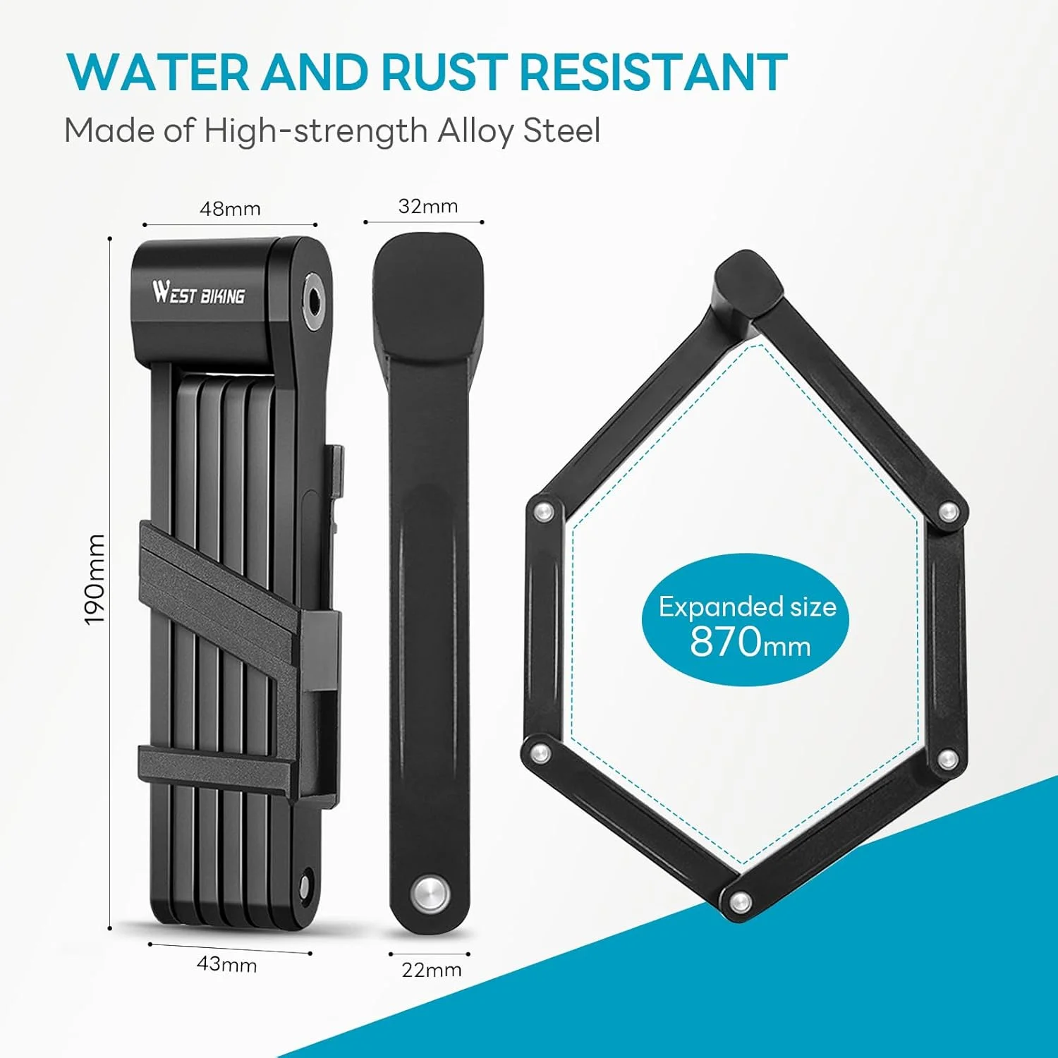قفل تاشو دوچرخه با امنیت بالا، 87 سانتی متر، ضد آب و ضد زنگ، دارای 2 کلید و 2 روش نصب، مناسب برای دوچرخه های معمولی و برقی