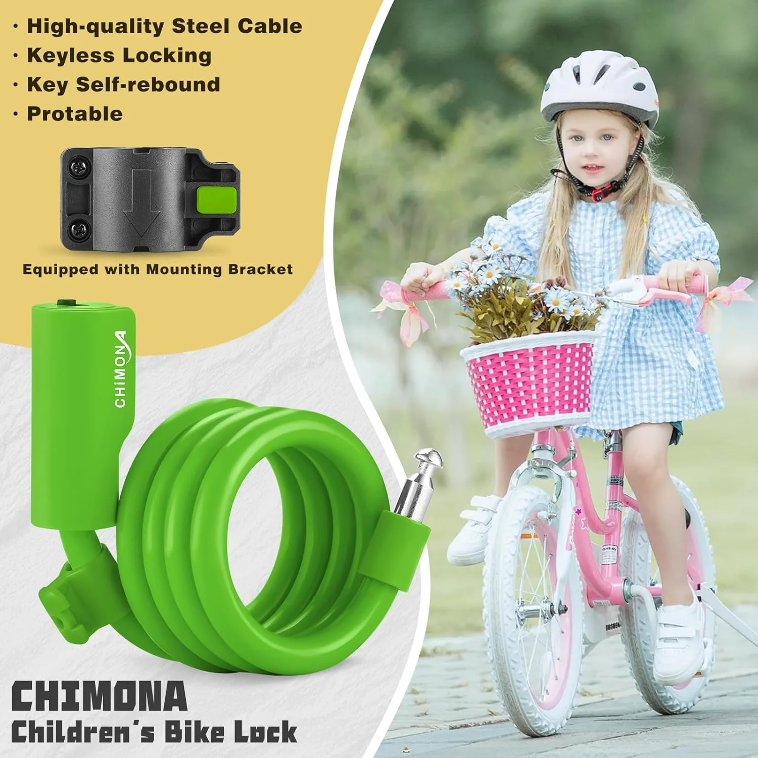 قفل دوچرخه، قفل کابلی دوچرخه با روکش ضد خش PVC، قفل کابلی دوچرخه با براکت نصب، قفل کابلی دوچرخه قابل حمل و جمع و جور برای دوچرخه ها، اسکوترها 1.2 متر