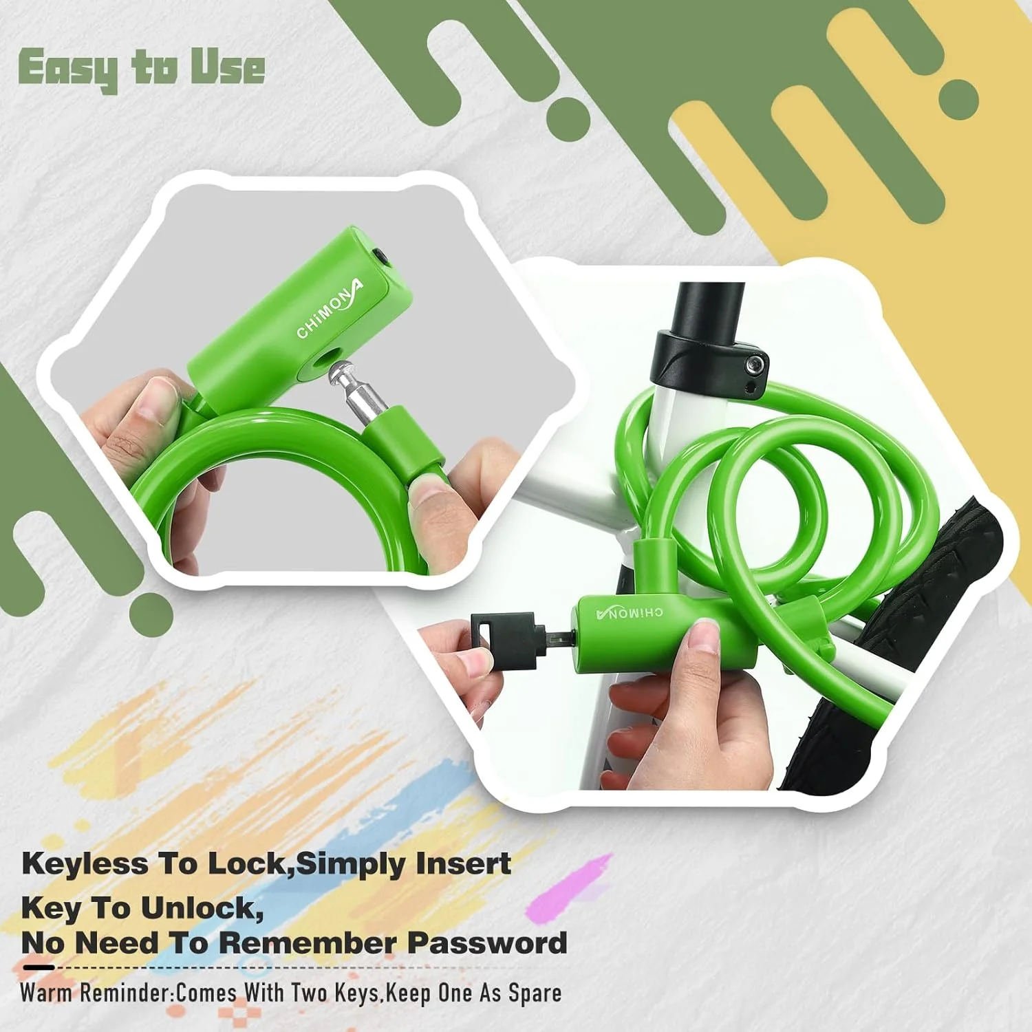 قفل دوچرخه، قفل کابلی دوچرخه با روکش ضد خش PVC، قفل کابلی دوچرخه با براکت نصب، قفل کابلی دوچرخه قابل حمل و جمع و جور برای دوچرخه ها، اسکوترها 1.2 متر