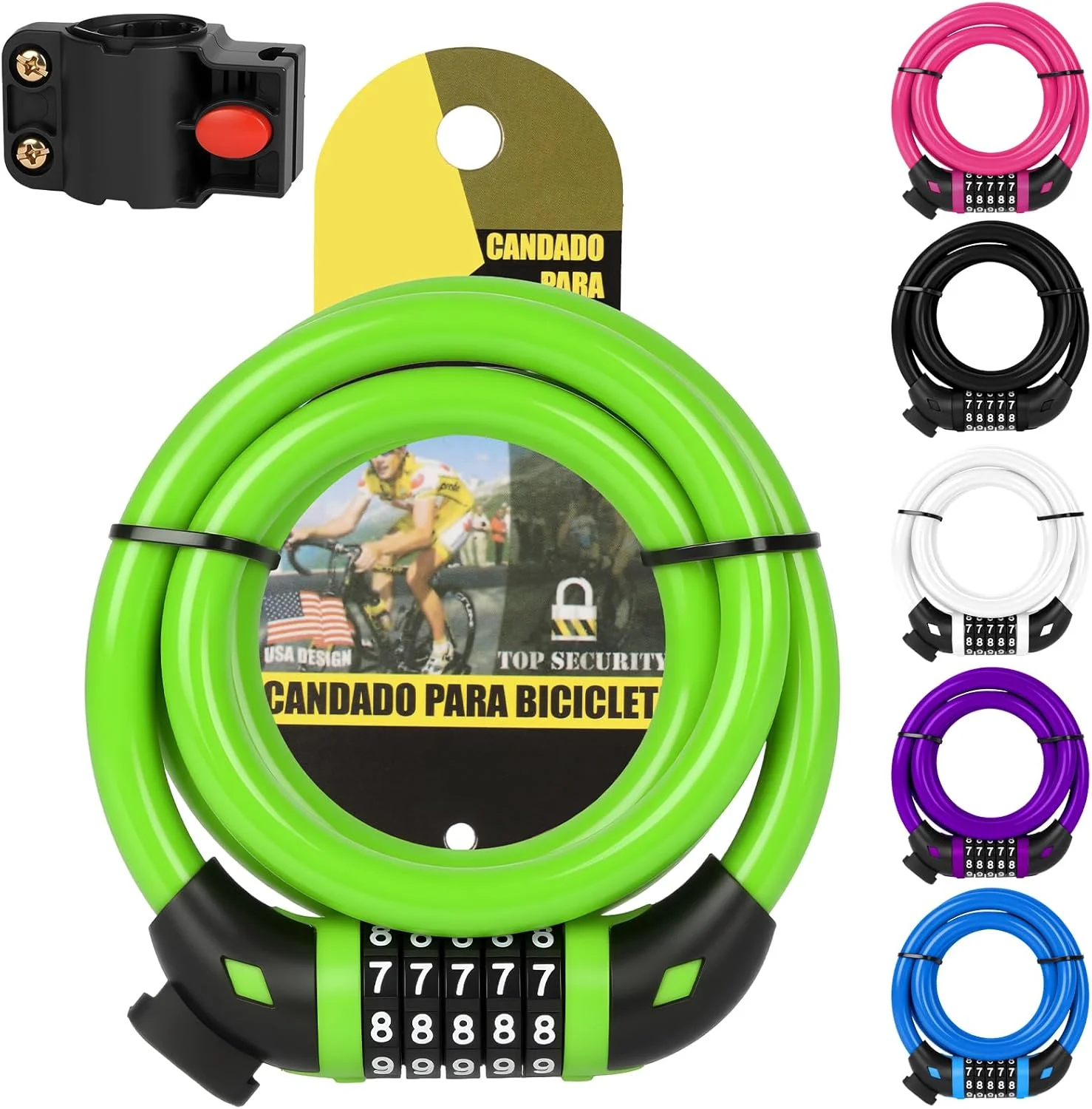 قفل دوچرخه Ainiv، قفل کابلی چرخشی ترکیبی 5 رقمی با امنیت بالا، 1.2 متر در 12 میلی متر، قفل دوچرخه سنگین با براکت نصب، برای دوچرخه، موتور سیکلت، اسکوتر، دروازه، حصار، سبز قفل دوچرخه Ainiv، قفل کابلی چرخشی ترکیبی 5 رقمی با امنیت بالا، 1.2 متر در 12 میلی متر، قفل دوچرخه سنگین با براکت نصب، برای دوچرخه، موتور سیکلت، اسکوتر، دروازه، حصار، سبز