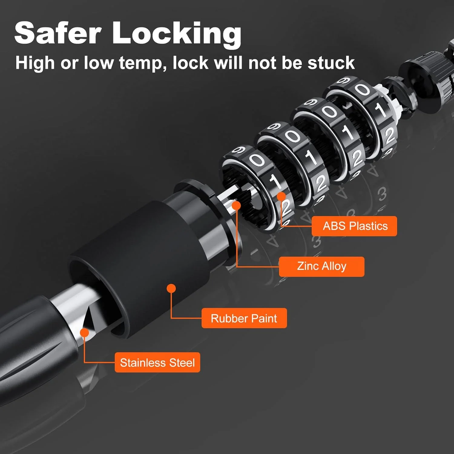 قفل کابلی دوچرخه، قفل دوچرخه با امنیت بالا با رمز 4 رقمی قابل تنظیم، قفل ضد سرقت کابلی سیم فولادی، قفل بلند دوچرخه برای اسکوتر، دوچرخه برقی، کالسکه و غیره (120 سانتی متر)
