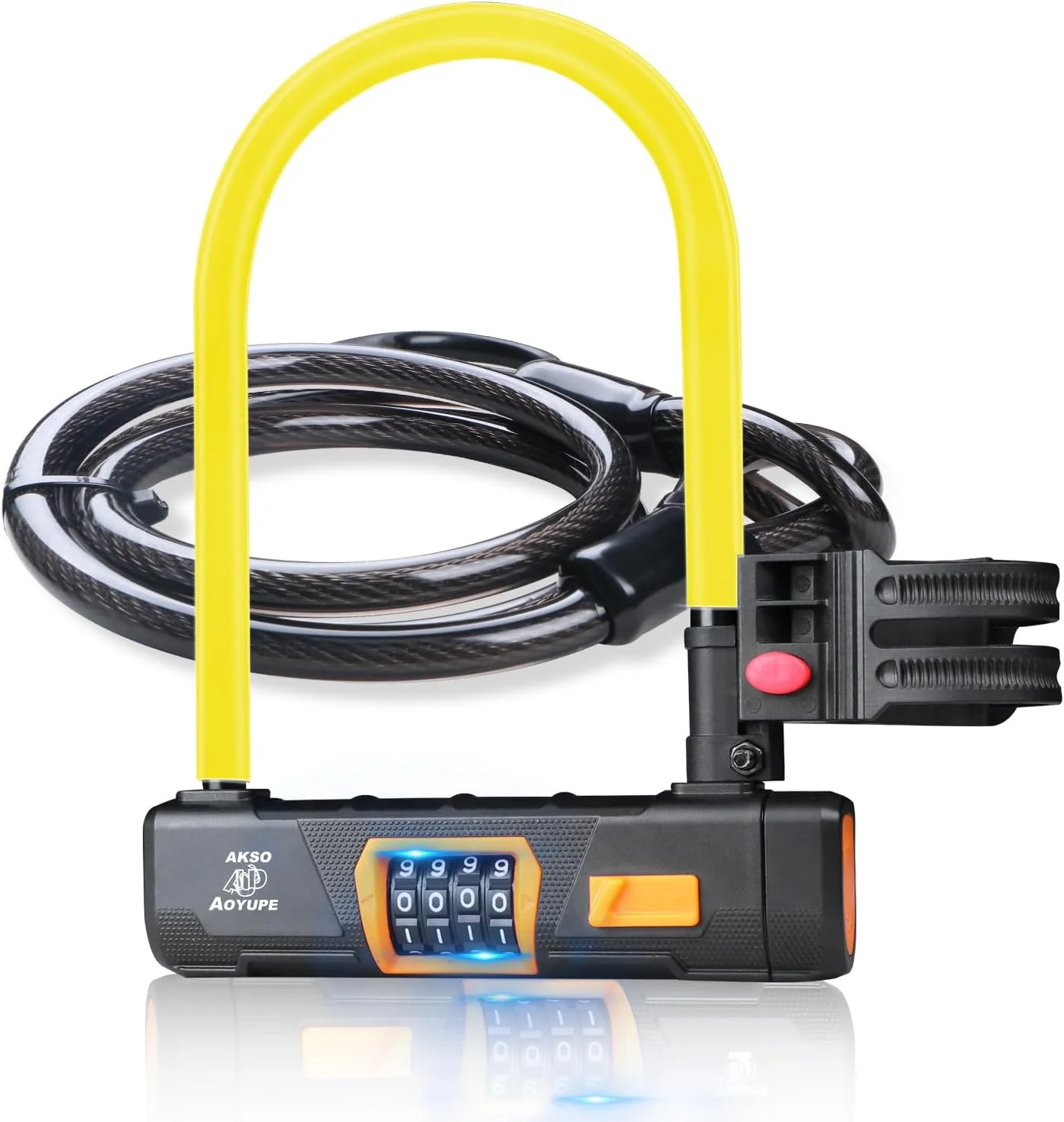 قفل ضد سرقت سنگین و قابل تنظیم مجدد 4 رقمی سیلیکونی زرد و کابل 1.2 متری 12 میلی متری، قفل بدون کلید برای فضای باز، قفل U شکل با براکت نصب محکم، برای دوچرخه های کوهستانی (1 ست) قفل ضد سرقت سنگین و قابل تنظیم مجدد 4 رقمی سیلیکونی زرد و کابل 1.2 متری 12 میلی متری، قفل بدون کلید برای فضای باز، قفل U شکل با براکت نصب محکم، برای دوچرخه های کوهستانی (1 ست)