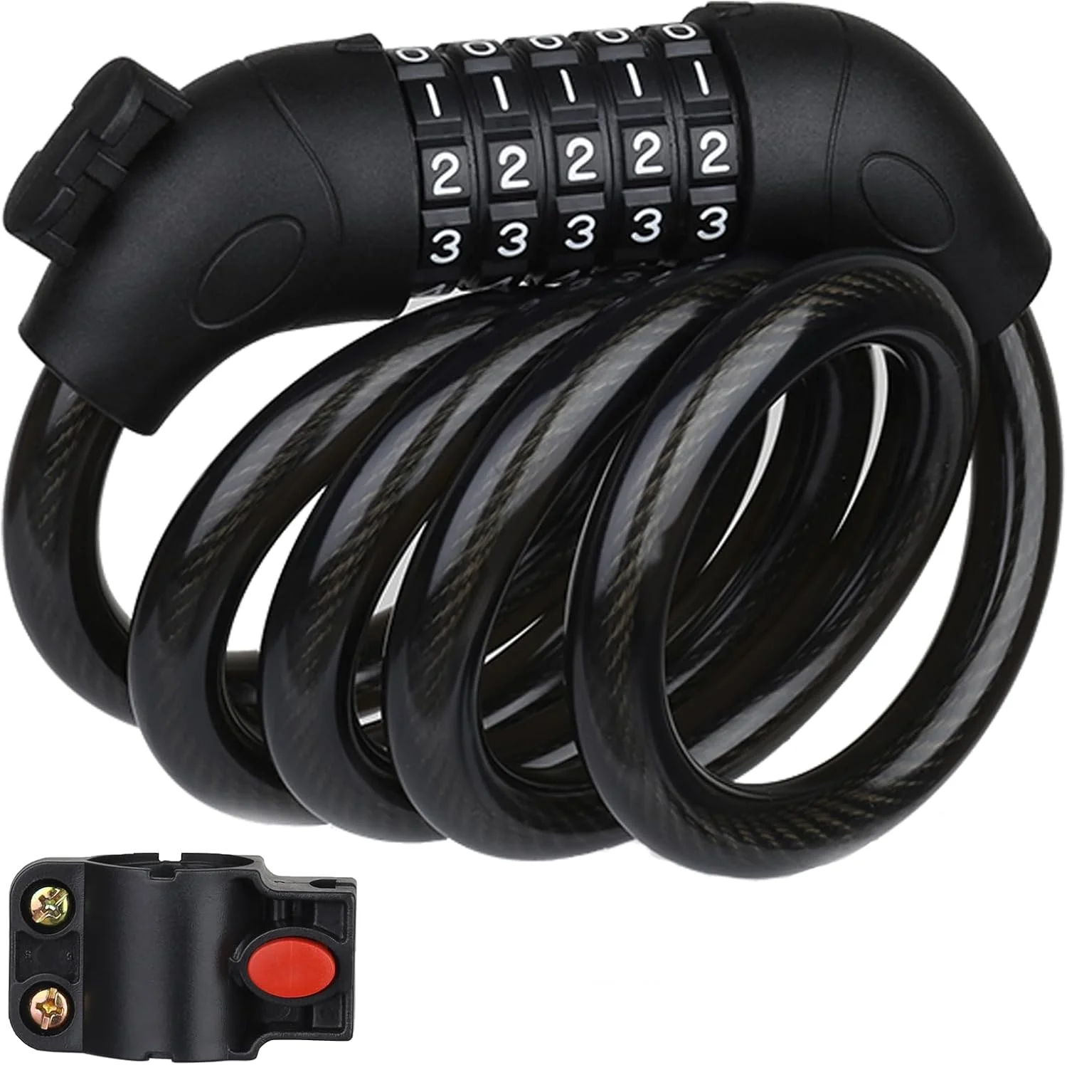 قفل دوچرخه 120 سانتی متری با براکت - قفل کابلی امنیتی سنگین 5 رقمی قابل تنظیم مجدد برای دوچرخه ها، موتورسیکلت ها، دروازه ها، اسکوترها - مقاوم در برابر آب و مقاوم در برابر برش قفل دوچرخه 120 سانتی متری با براکت - قفل کابلی امنیتی سنگین 5 رقمی قابل تنظیم مجدد برای دوچرخه ها، موتورسیکلت ها، دروازه ها، اسکوترها - مقاوم در برابر آب و مقاوم در برابر برش