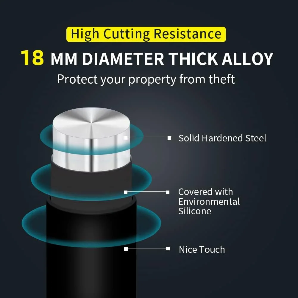 قفل U دوچرخه AKM، قفل U شکل 18 میلی‌متری سنگین دوچرخه با زنجیر، قفل ضد سرقت موتورسیکلت با کلید و براکت نصب محکم، ایمنی برای دوچرخه جاده‌ای، اسکوتر، موتور سیکلت، مشکی