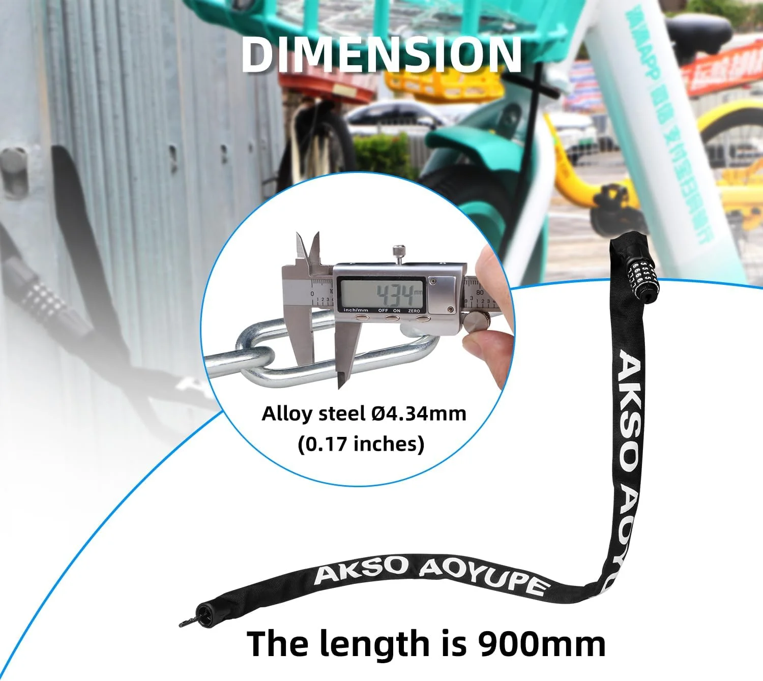 قفل زنجیری دوچرخه، قفل زنجیری ضد سرقت 4 رقمی، قفل دوچرخه فولادی سخت شده برای کلاه ایمنی، دوچرخه، چمدان، کوله پشتی، دوچرخه های برقی، موتور سیکلت و غیره