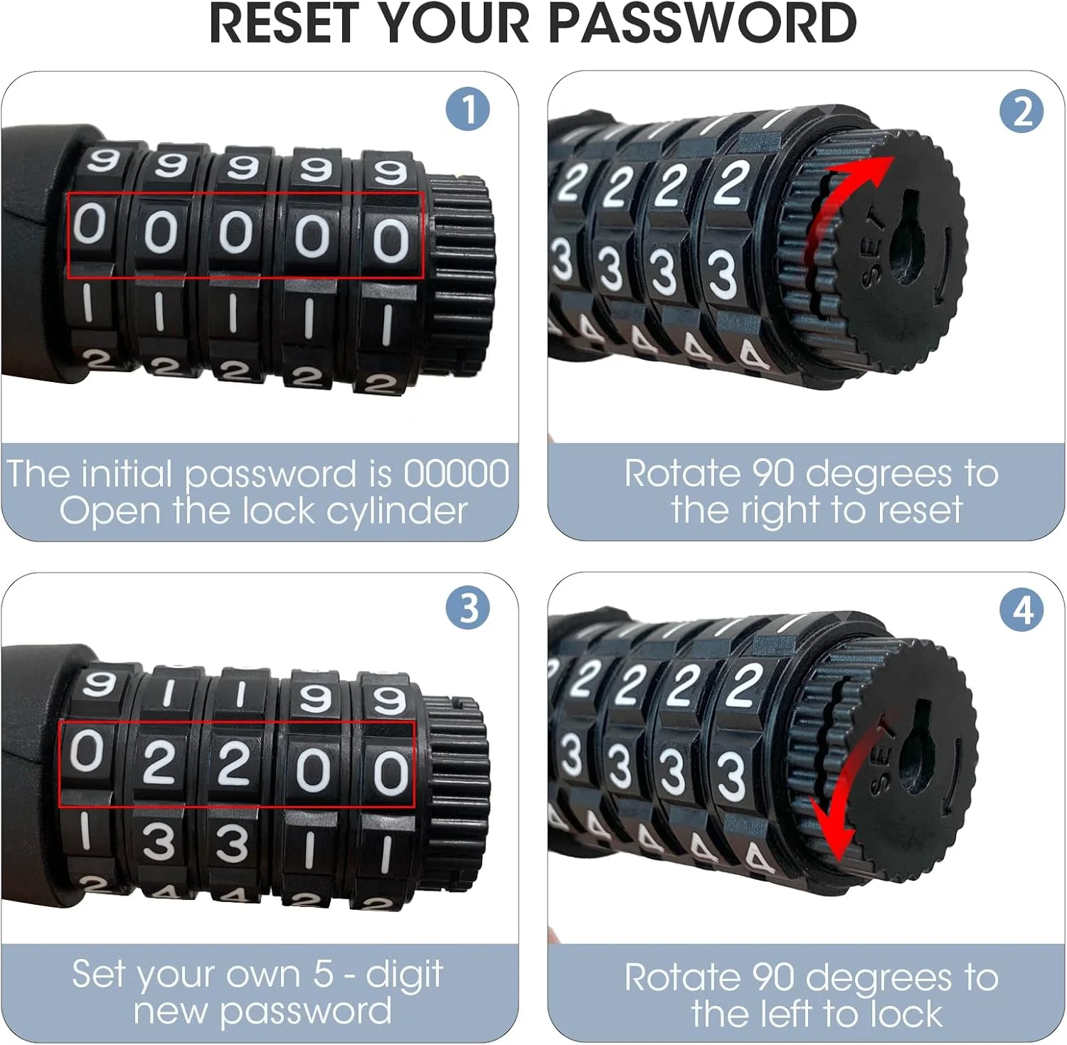 قفل دوچرخه 120 سانتی متری با براکت - قفل کابلی امنیتی سنگین 5 رقمی قابل تنظیم مجدد برای دوچرخه ها، موتورسیکلت ها، دروازه ها، اسکوترها - مقاوم در برابر آب و مقاوم در برابر برش