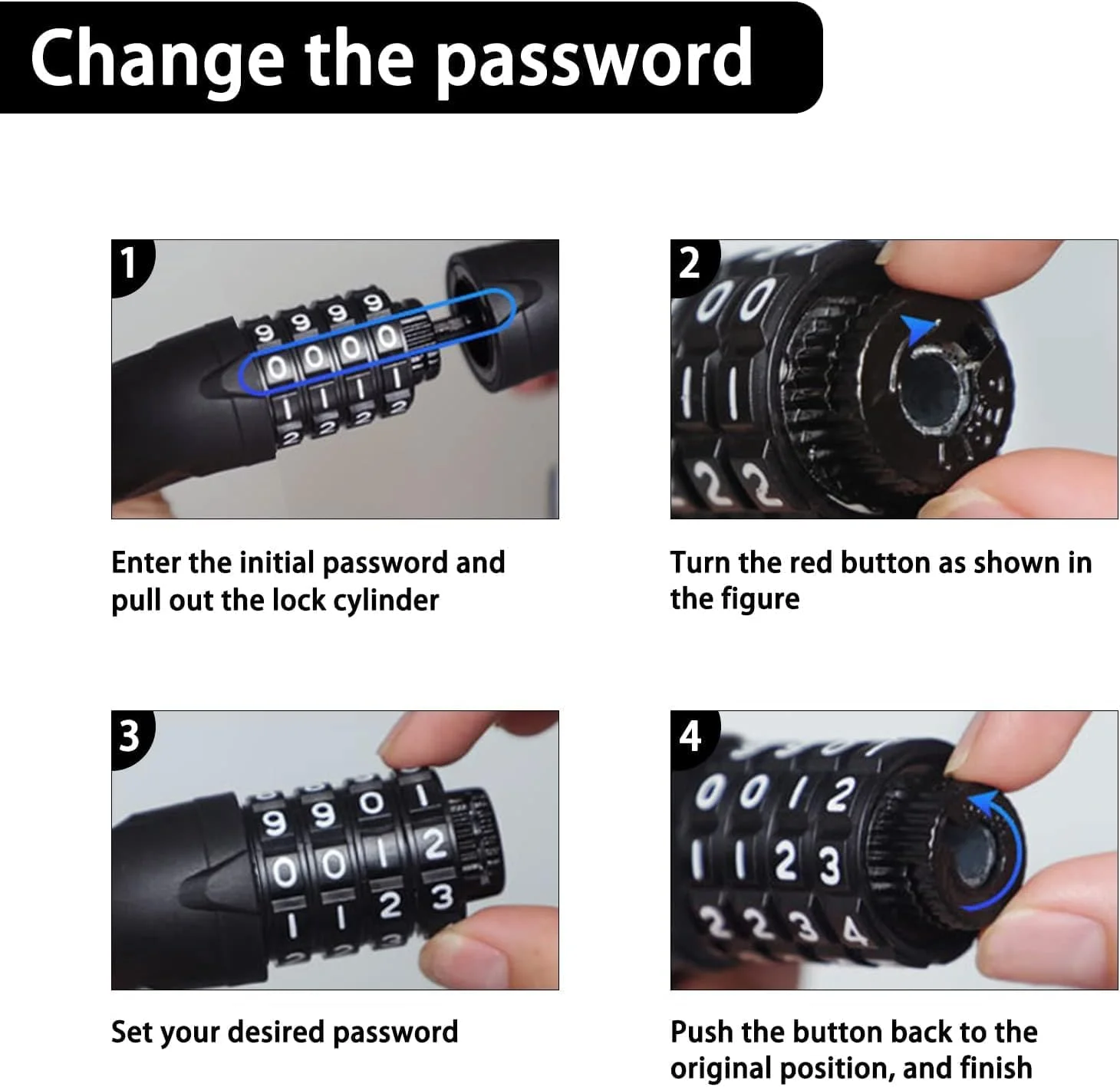 قفل زنجیری دوچرخه، قفل زنجیری ضد سرقت 4 رقمی، قفل دوچرخه فولادی سخت شده برای کلاه ایمنی، دوچرخه، چمدان، کوله پشتی، دوچرخه های برقی، موتور سیکلت و غیره