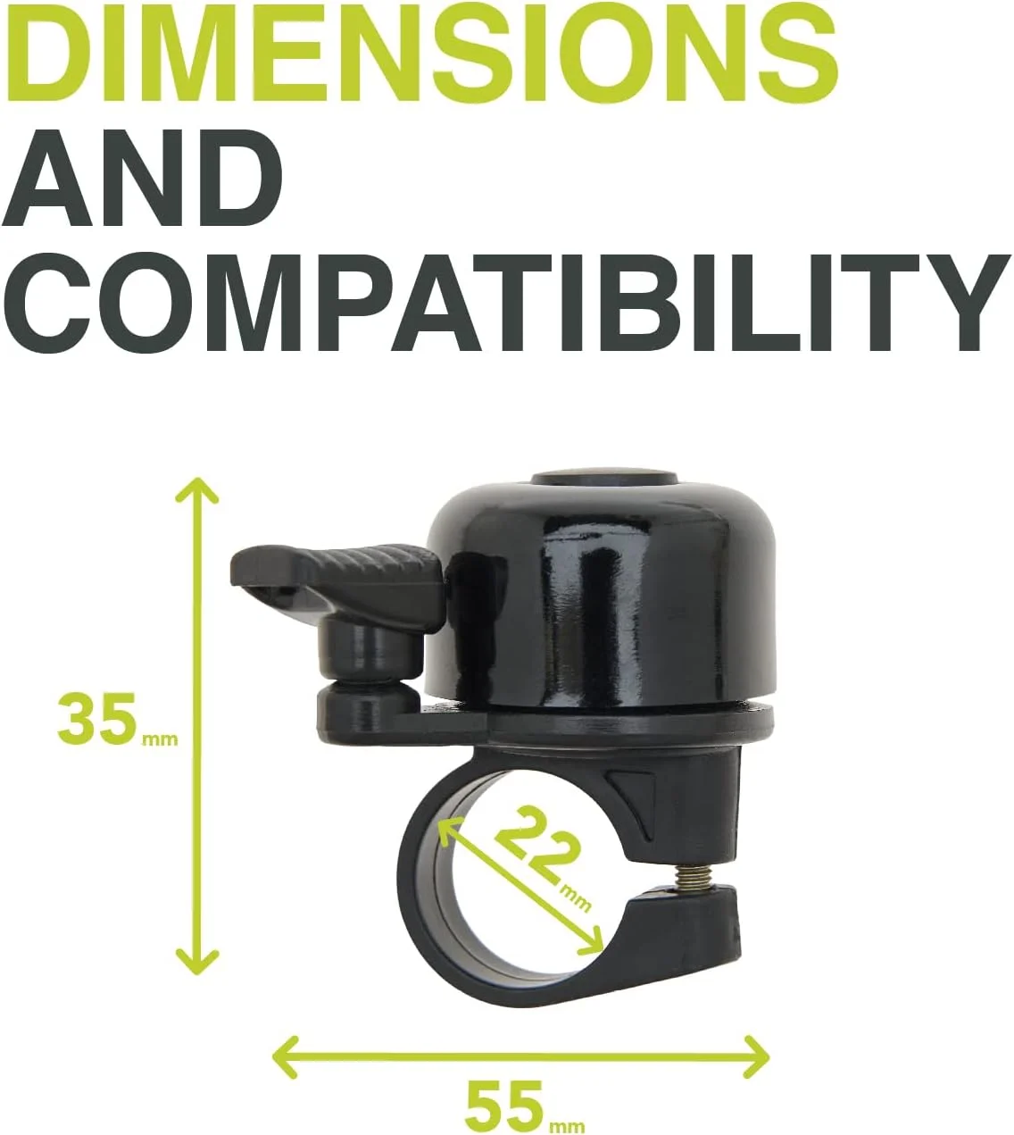 زنگ ایده‌آل برای دوچرخه و اسکوتر - زنگ کوچک - سازگار با فرمان‌هایی با قطر 31.8 میلی‌متر - ابعاد: 5.5 x 3.5 x 4 سانتی‌متر - مشکی