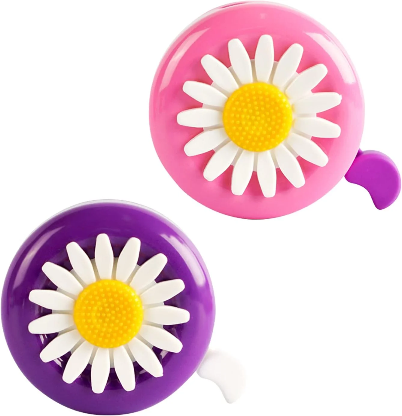 2 عدد زنگ دوچرخه کودکانه، زنگ دوچرخه طرح گل، زنگ زیبا برای کودکان نوپا، مناسب برای پسران و دختران، لوازم جانبی ایده آل برای دوچرخه کودکان (بنفش، صورتی)