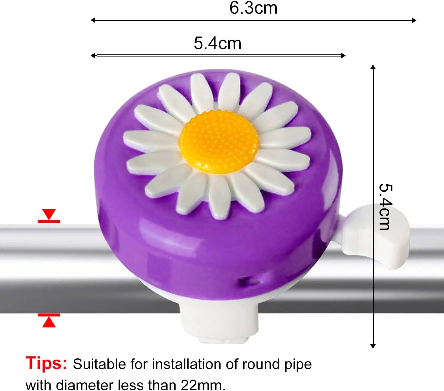 2 عدد زنگ دوچرخه کودکانه، زنگ دوچرخه طرح گل، زنگ زیبا برای کودکان نوپا، مناسب برای پسران و دختران، لوازم جانبی ایده آل برای دوچرخه کودکان (بنفش، صورتی)