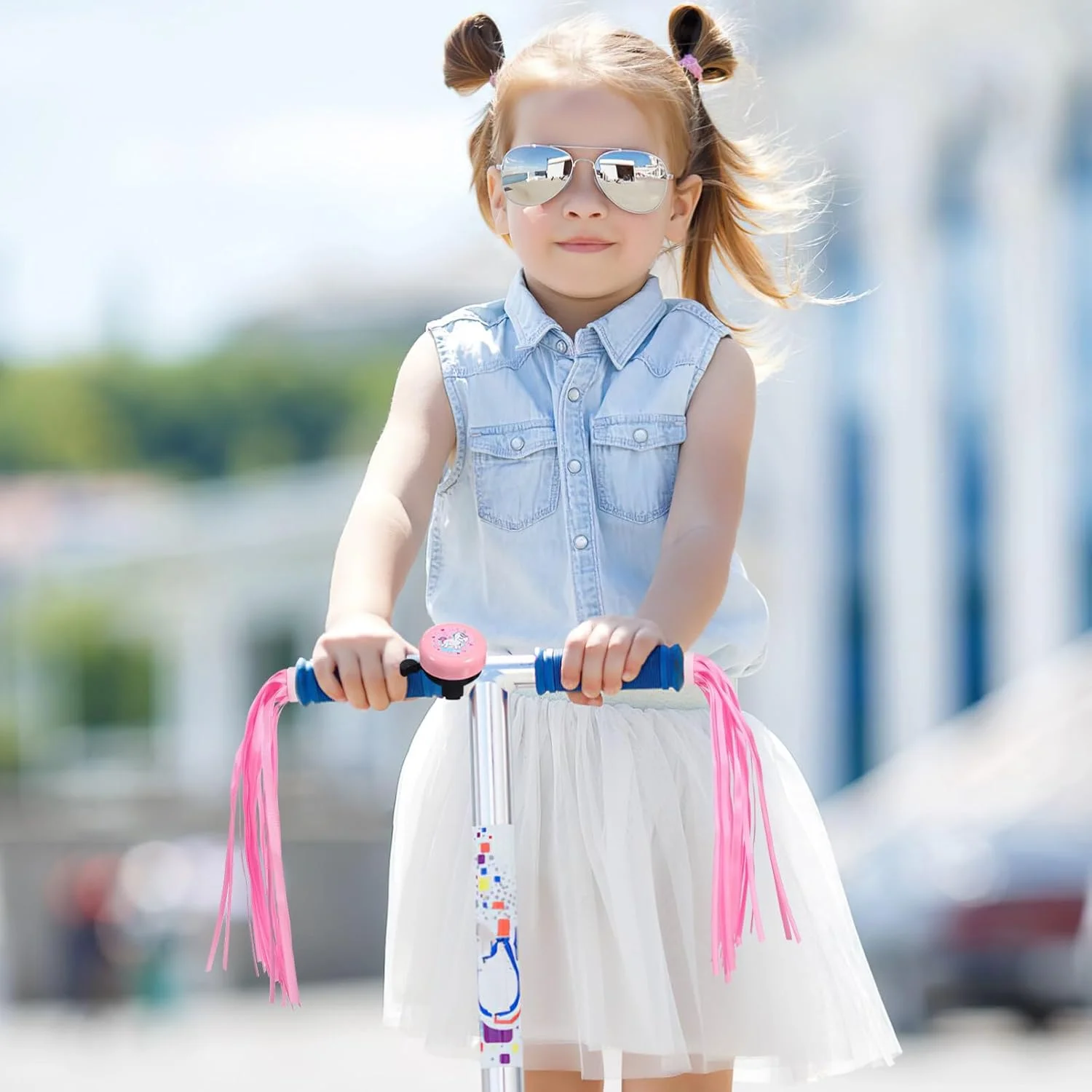 زنگ دوچرخه کودکانه Milisten به همراه 2 عدد روبان دوچرخه، زنگ دوچرخه تک شاخ صورتی برای دختران، زنگ اسکوتر دسته دوچرخه حلقه ای برای لوازم جانبی دوچرخه کودکان