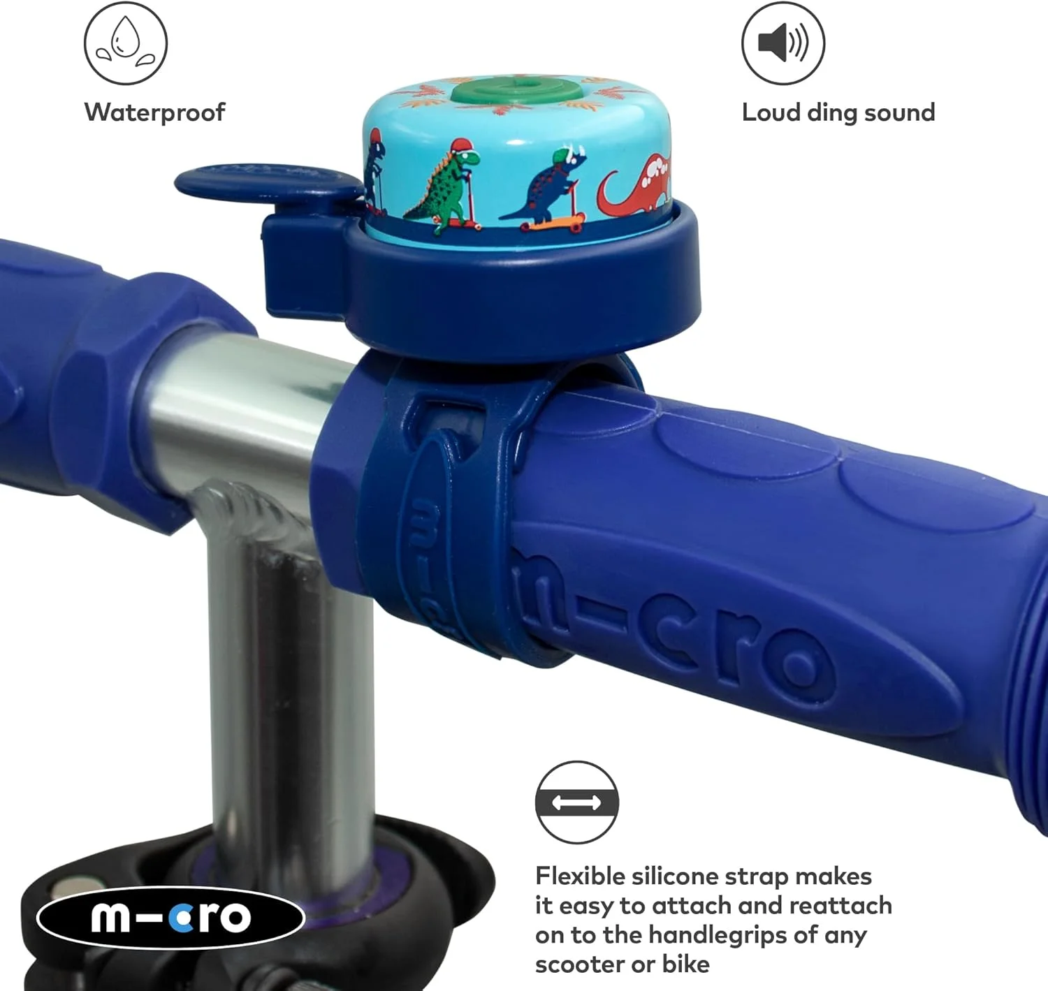 زنگ دسته دوچرخه/اسکوتر یونیورسال طرح دار | لوازم جانبی دوچرخه کودکانه | صدای بلند | ضد آب | پسرانه و دخترانه | طرح دایناسور