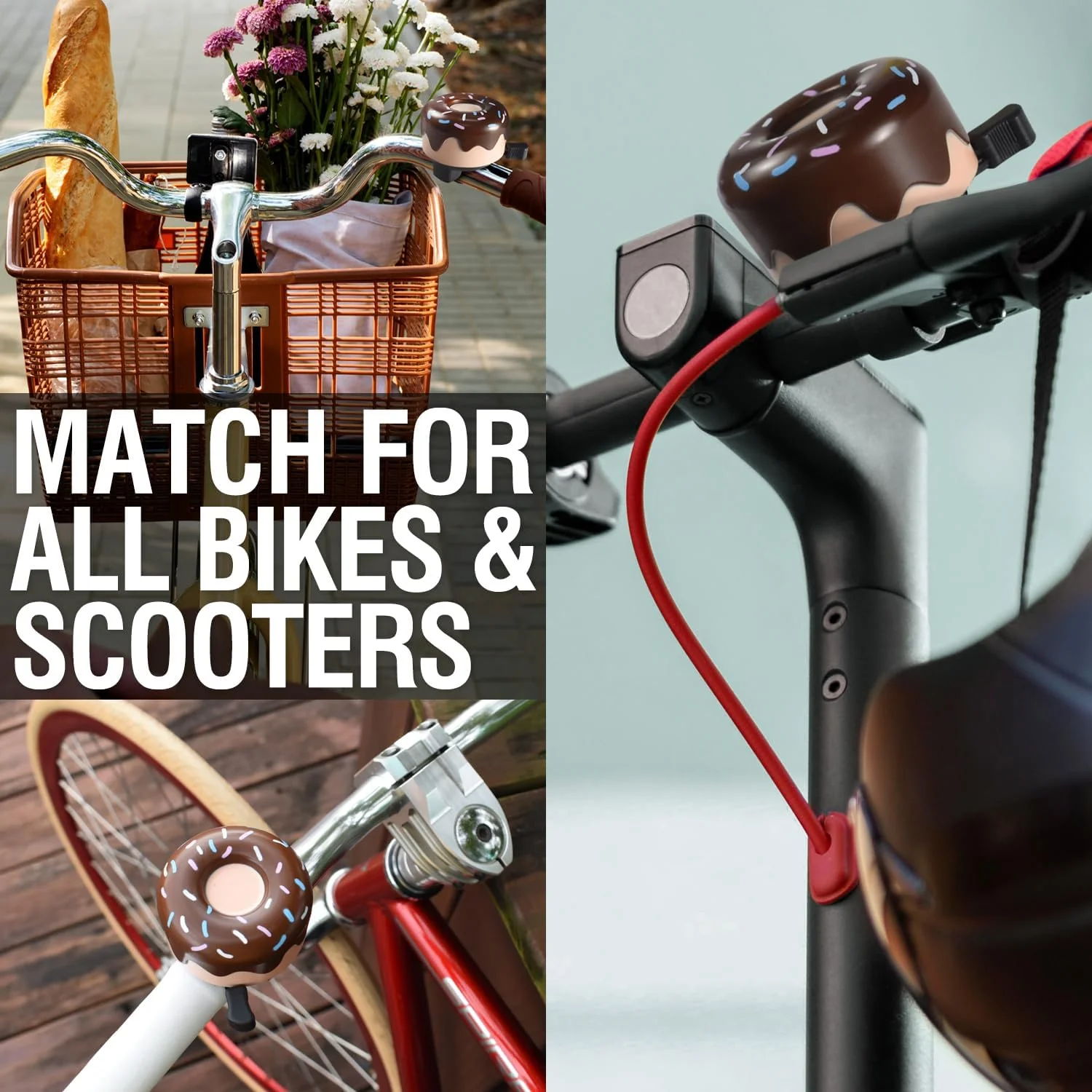 زنگ دوچرخه طرح دونات – زنگ دوچرخه فانتزی مناسب برای اکثر دوچرخه ها، همچنین مناسب برای دوچرخه های تعادلی و اسکوتر، لوازم جانبی ضروری دوچرخه سواری