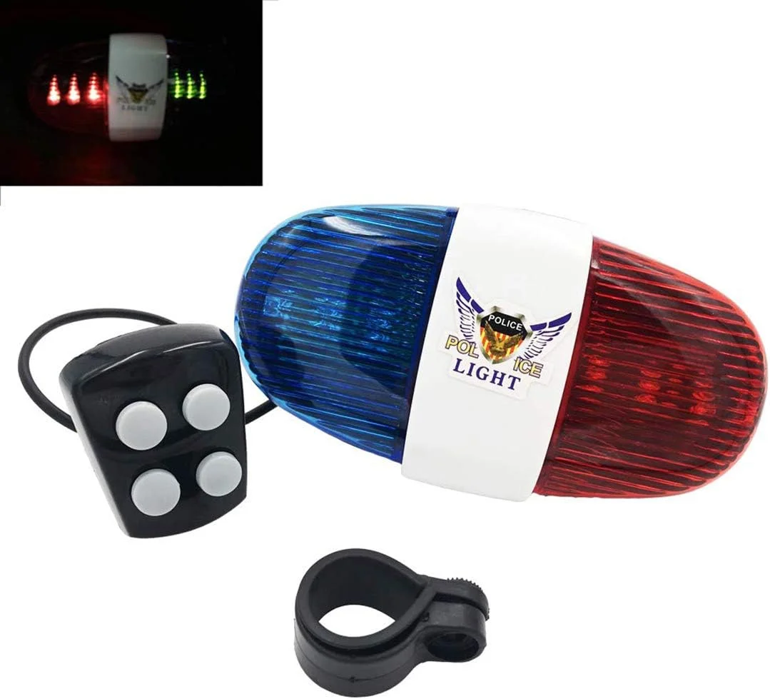 چراغ ال ای دی دوچرخه LUUFAN، بوق الکتریکی با صدای پلیس، آژیر دوچرخه، زنگ شیپوری 6 ال ای دی، لوازم جانبی تجهیزات دوچرخه