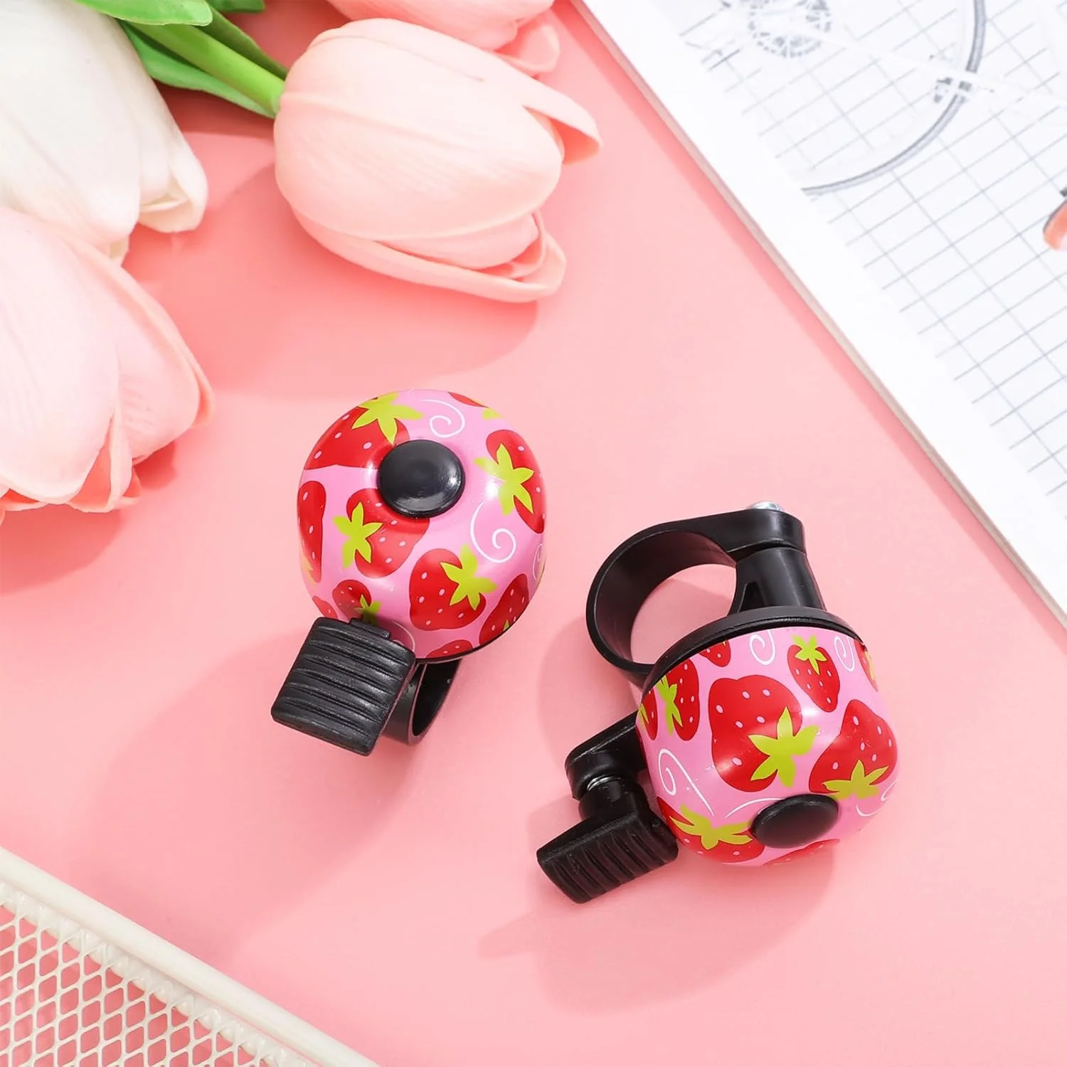 Kisangel 2 عدد زنگ دوچرخه تک شاخ زنگ اسکوتر برای کودکان زنگ دوچرخه طرح توت فرنگی لوازم جانبی دوچرخه