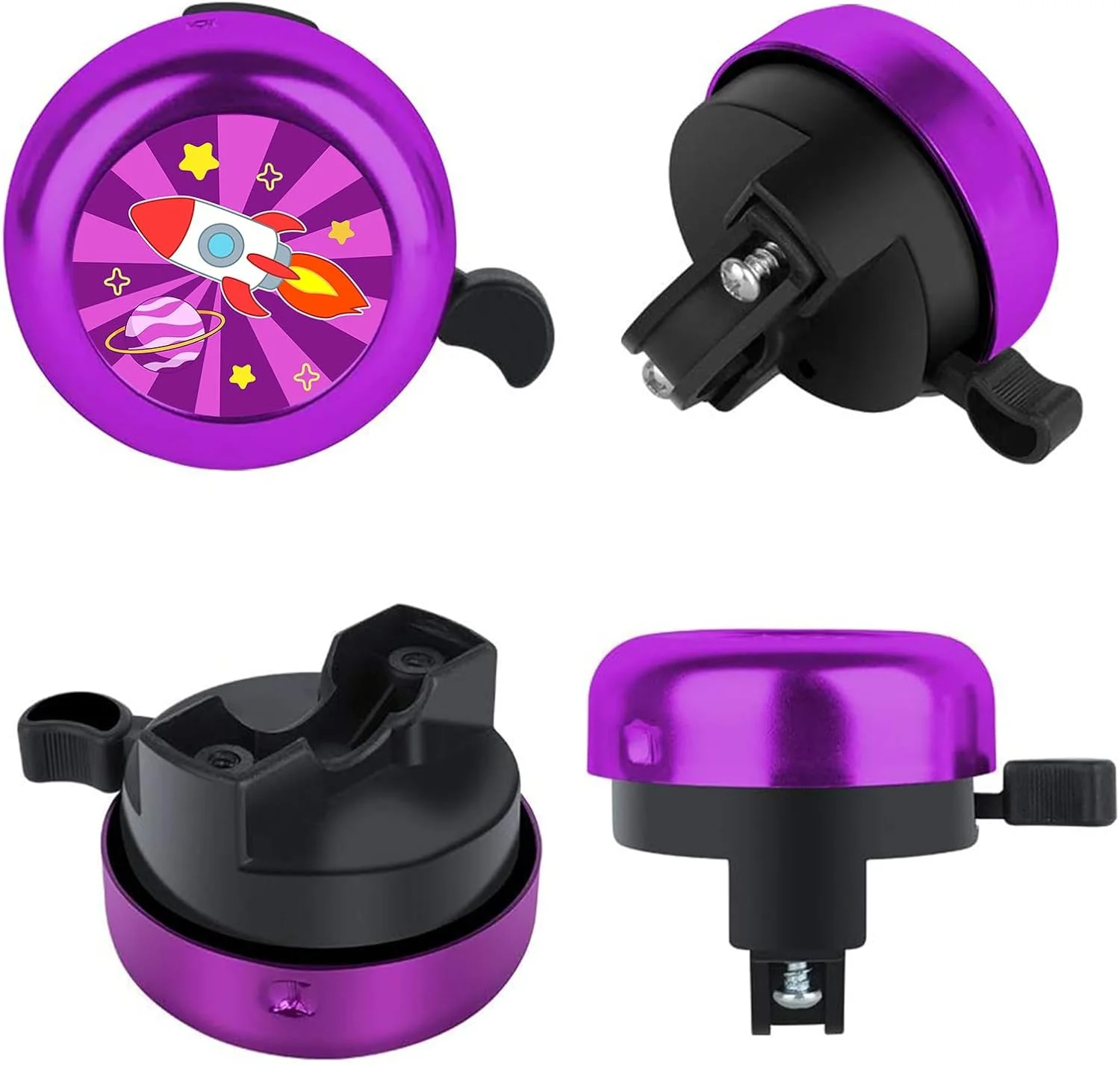 زنگ دوچرخه طرح موشکی KANGHAR برای کودکان دختر و پسر، زنگ دوچرخه با اندازه قابل تنظیم، لوازم جانبی دوچرخه برای بزرگسالان خانم ها آقایان، بوق دوچرخه با صدای واضح بنفش