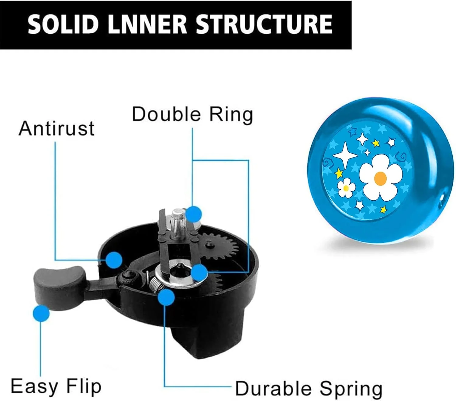زنگ دوچرخه تک شاخ برای کودکان دختر و پسر، زنگ دوچرخه با اندازه قابل تنظیم، لوازم جانبی دوچرخه برای بزرگسالان زنان مردان، بوق دوچرخه با صدای واضح