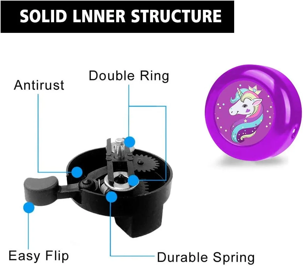 زنگ دوچرخه تک شاخ برای کودکان دختر و پسر، زنگ دوچرخه با اندازه قابل تنظیم، لوازم جانبی دوچرخه برای بزرگسالان زنان مردان، بوق دوچرخه با صدای واضح