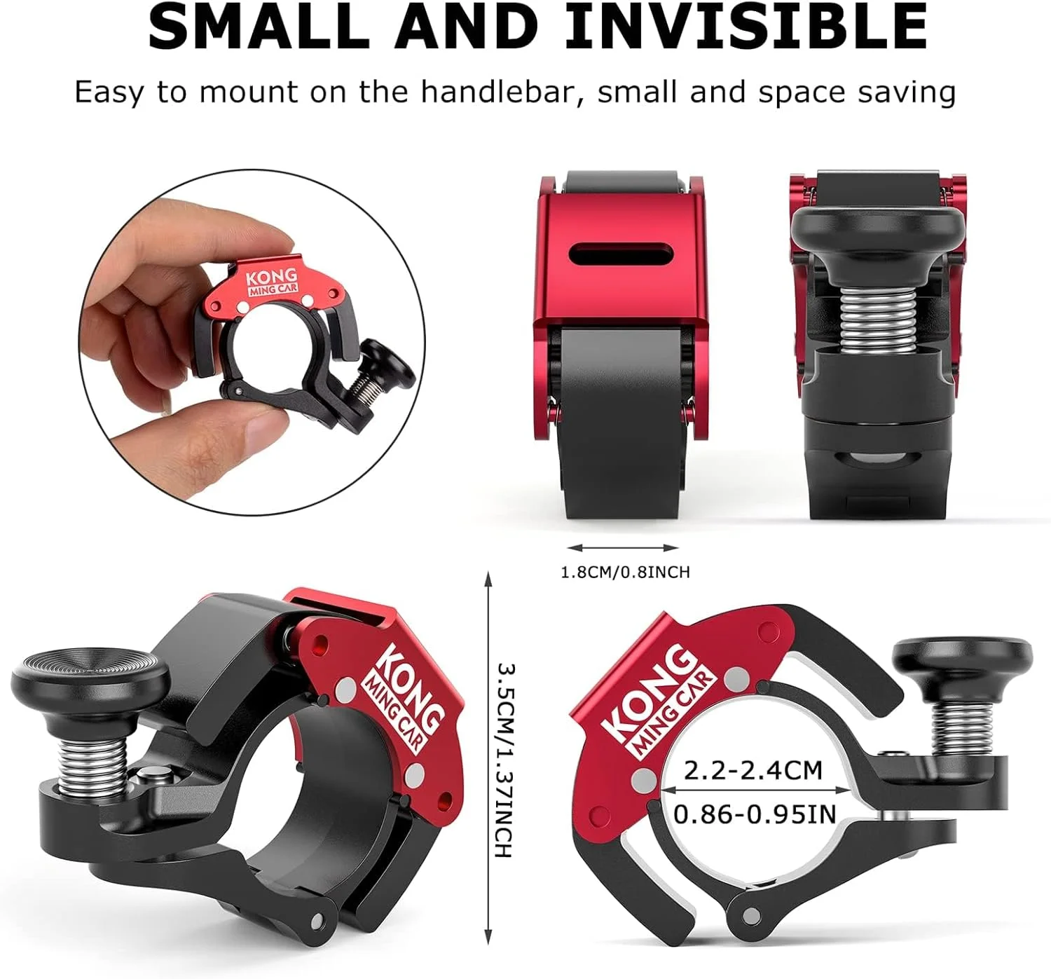 زنگ دوچرخه KONG MING CAR - زنگ آلومینیومی دوچرخه برای فرمان (22mm-24 mm) - صدای واضح و بلند برای دوچرخه های بزرگسالان یا کودکان