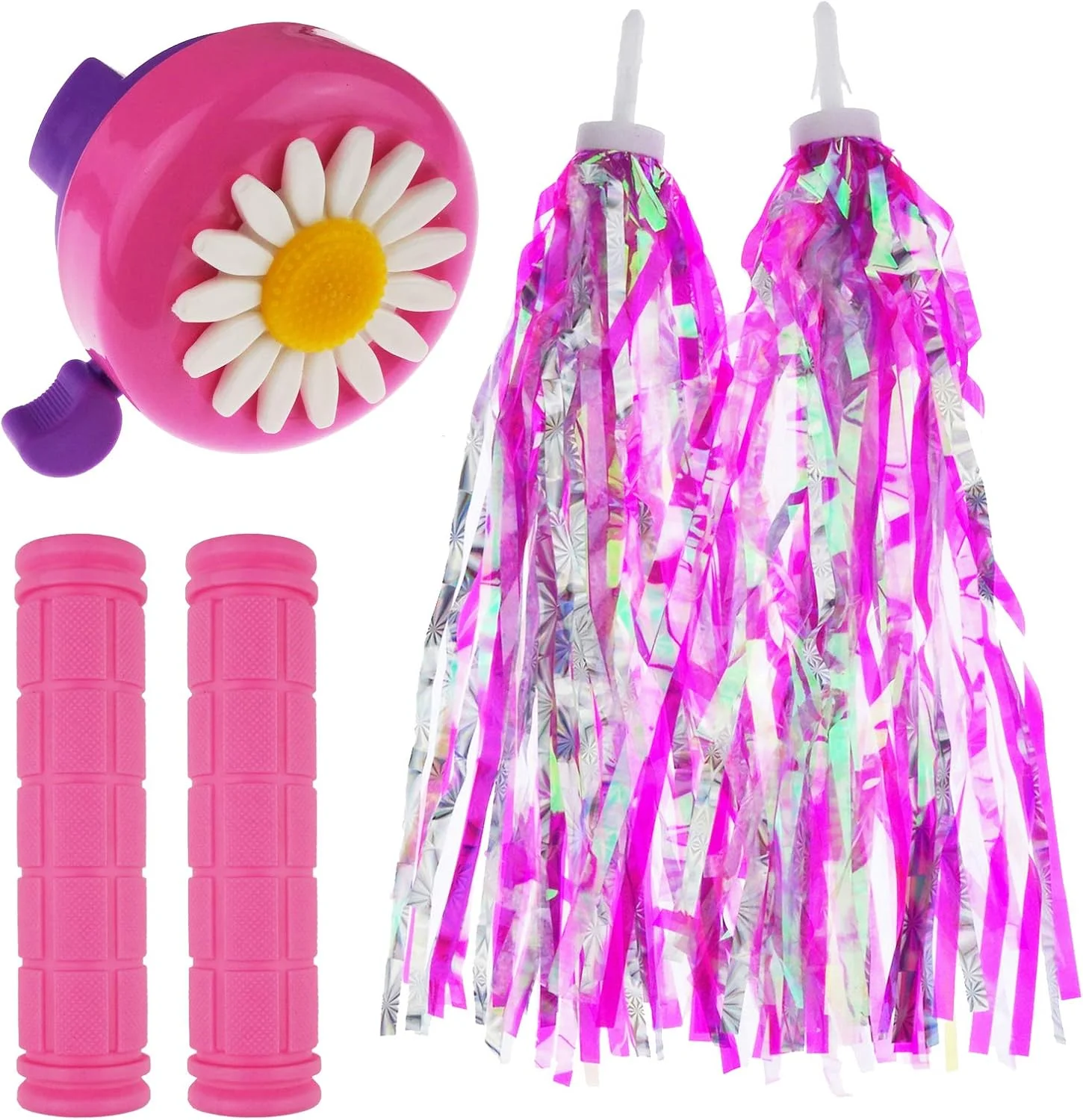 بسته 2 عددی تزیین فرمان دوچرخه و اسکوتر، 1 عدد زنگ دوچرخه و دسته فرمان دوچرخه