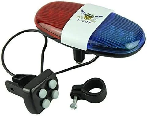 چراغ ال ای دی دوچرخه با صدای آژیر پلیس، بوق الکترونیکی، 6 چراغ ال ای دی، 4 صدای مختلف، زنگ بوق دوچرخه سواری، چراغ هشدار ایمنی ضد آب