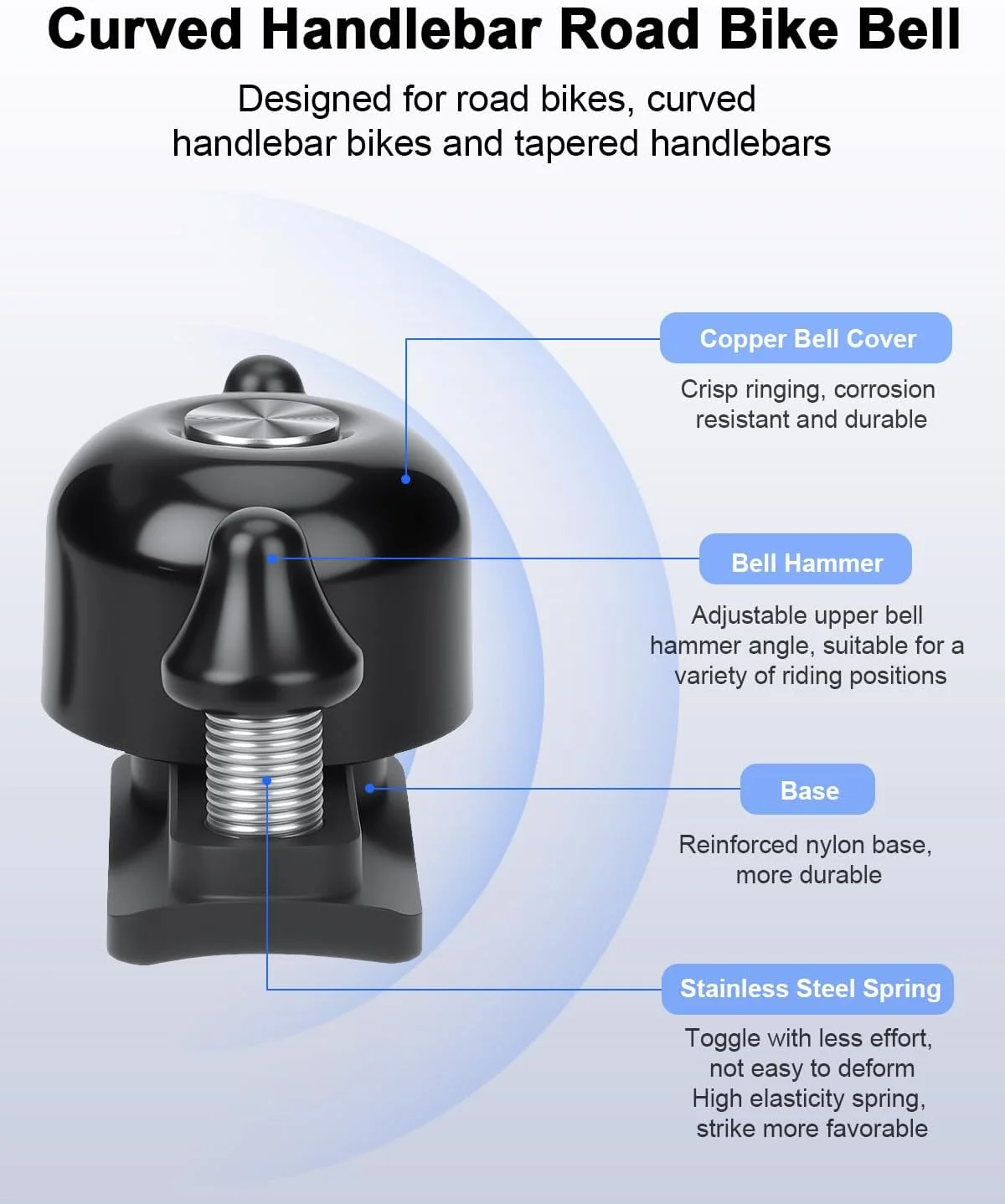 زنگ دوچرخه تا 100dB برای بزرگسالان، زنگ دوچرخه مسی قابل حمل مناسب برای فرمان دوچرخه جاده ای 22.2-31.8 میلی متر، بوق دوچرخه با صدای واضح و بلند برای بزرگسالان، ضد آب و بادوام زنگ دوچرخه تا 100dB برای بزرگسالان، زنگ دوچرخه مسی قابل حمل مناسب برای فرمان دوچرخه جاده ای 22.2-31.8 میلی متر، بوق دوچرخه با صدای واضح و بلند برای بزرگسالان، ضد آب و بادوام