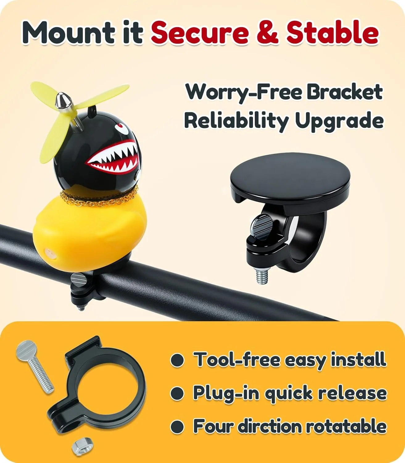 زنگ دوچرخه اردک لاستیکی [جدیدترین پایه گیره قوی] زیبا برای کودکان و بزرگسالان [مجموعه پروانه های دوتایی] تزئینات دوچرخه لوازم جانبی دوچرخه بوق دوچرخه لوازم جانبی موتور سیکلت، کوسه سیاه