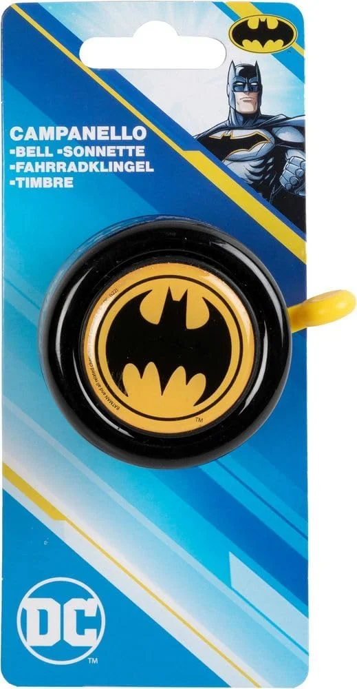زنگ دوچرخه طرح بتمن، قهرمان کمیک های دی سی، نصب آسان روی فرمان، بدنه فلزی، مشکی/زرد، سایز فلزی