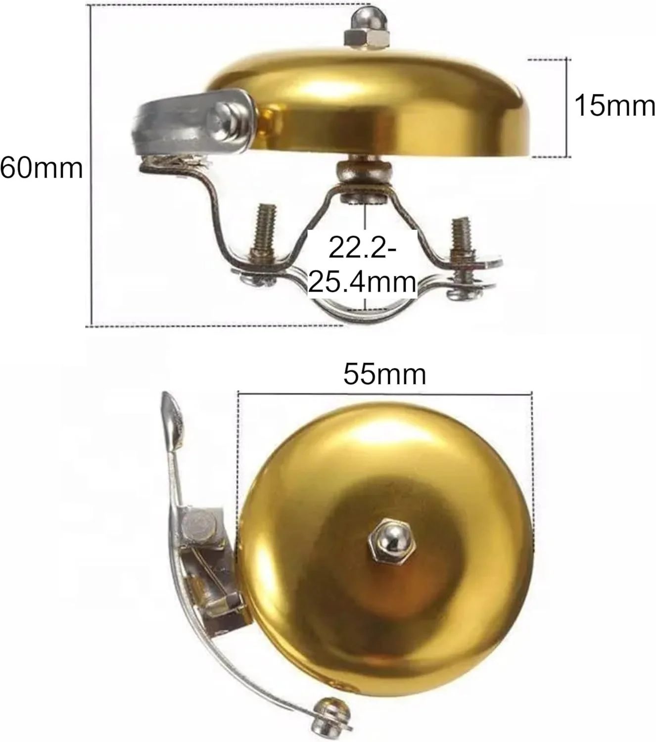 زنگ دوچرخه سایکلینگ کالرز، طرح کلاسیک قدیمی، فلزی طلایی رنگ، مناسب دوچرخه های کورسی و کوهستان، بوق دستی، زنگ فرمان دوچرخه کلاسیک 55 میلی متری