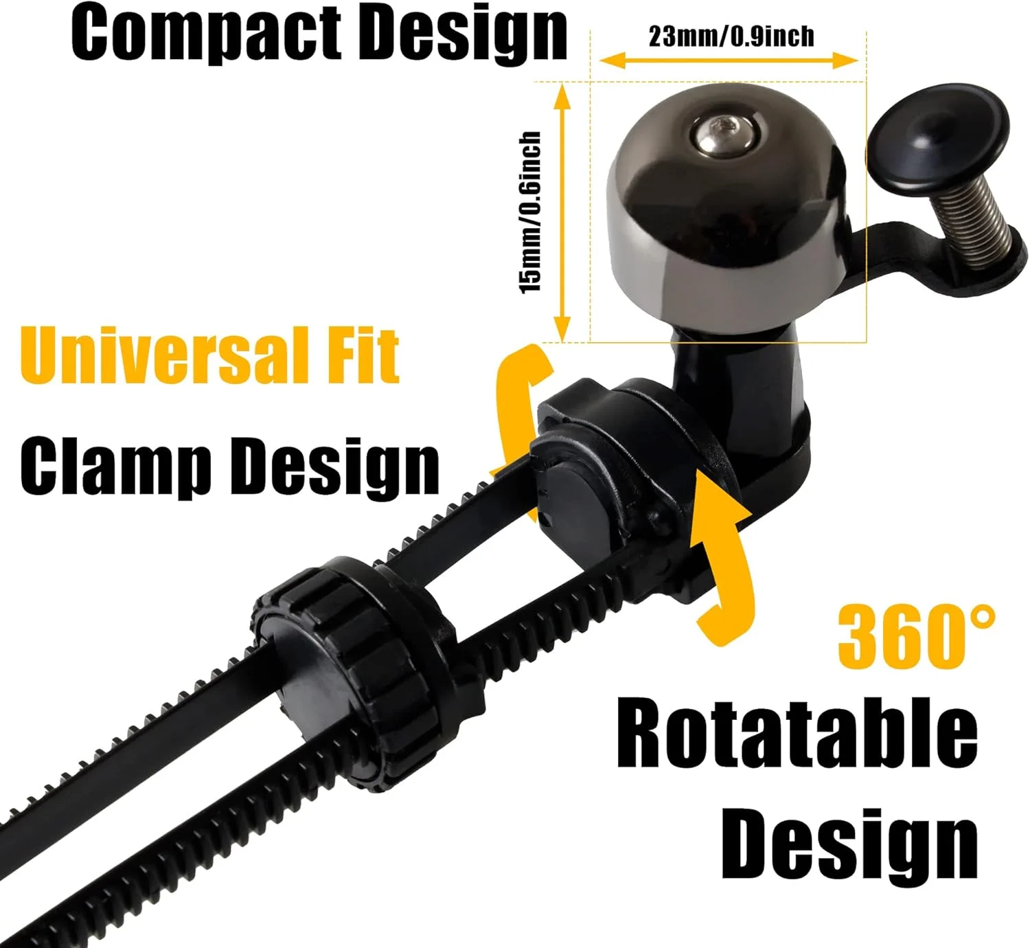 زنگ دوچرخه CyclingDeal با بست قابل تنظیم، بوق دوچرخه با قابلیت چرخش 360 درجه، طراحی با اندازه جهانی - ایده آل برای دوچرخه های جاده، کوهستان، هیبریدی و برقی - صدای بلند، واضح و شفاف