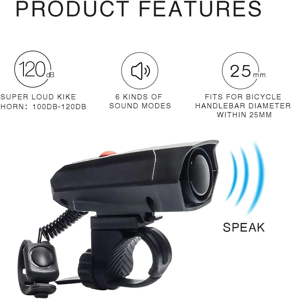 بوق دوچرخه Coolrunner، زنگ دوچرخه برقی فوق العاده بلند با 6 حالت، زنگ هشدار فرمان دوچرخه سواری به همراه پیچ گوشتی رایگان برای دوچرخه بچه گانه، دوچرخه جاده، دوچرخه کوهستانی (100-120 دسی بل)